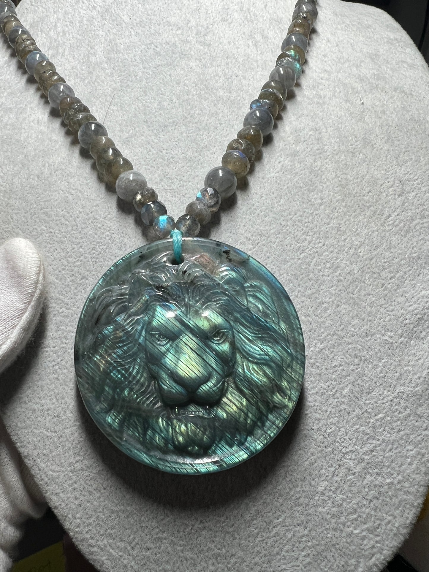 Lion Labradorite Pendant Beaded Necklace, Lions, King of Jungle, Rare, Unique (#15)