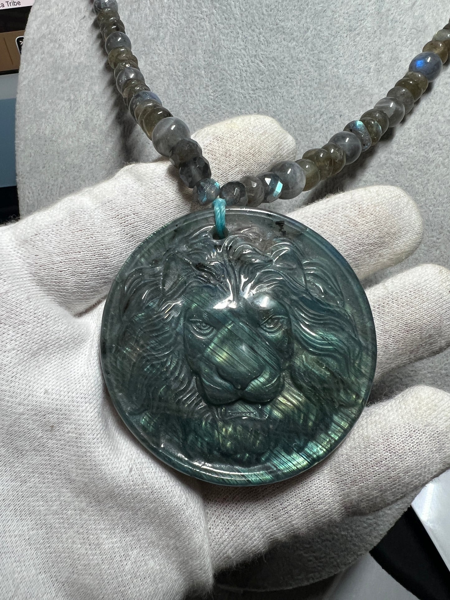 Lion Labradorite Pendant Beaded Necklace, Lions, King of Jungle, Rare, Unique (#15)