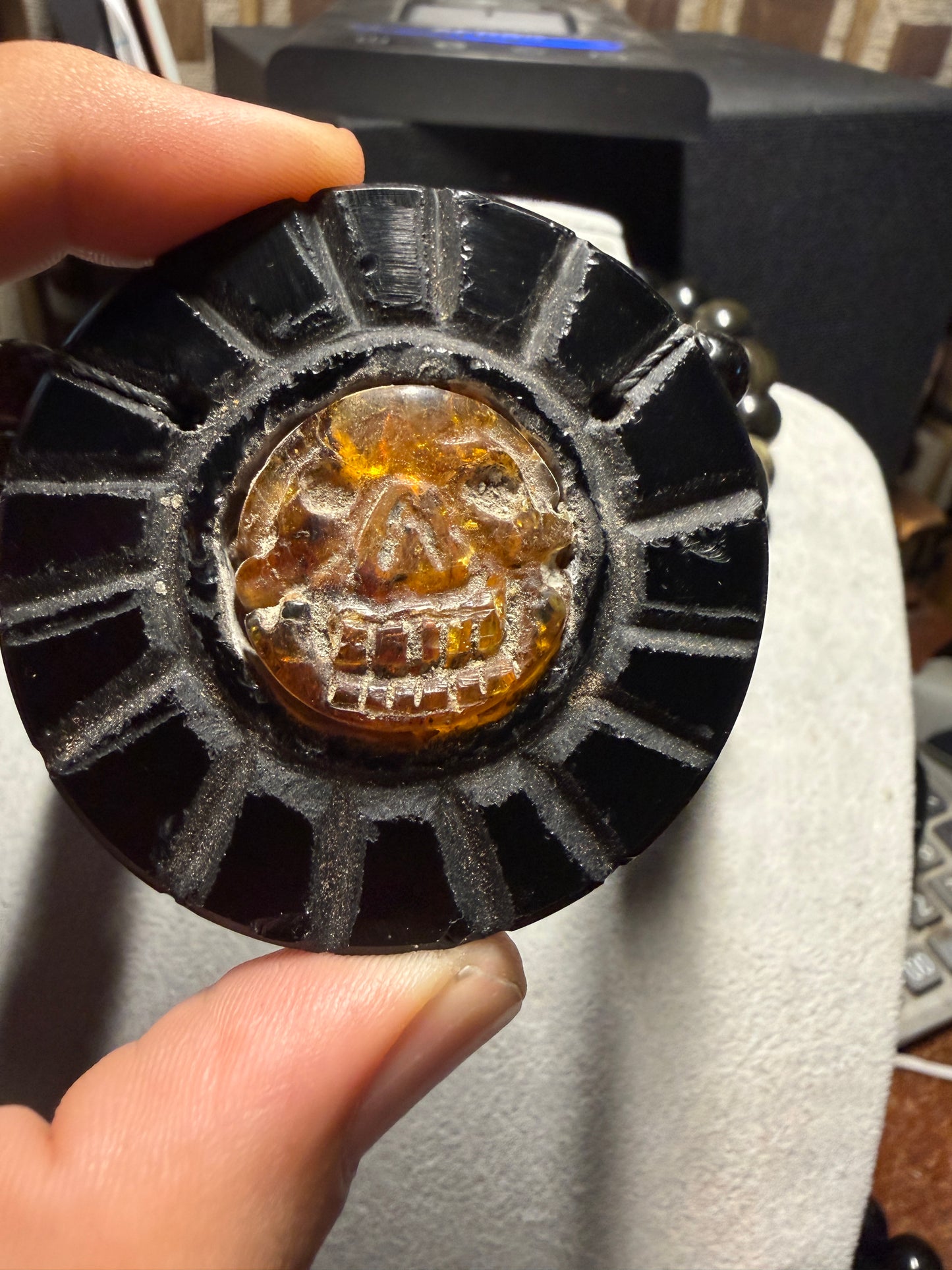 Piedra de Muerte, Stone of Death, Mexican, Obsidian Amber Pendant, Neckace, Mex #H