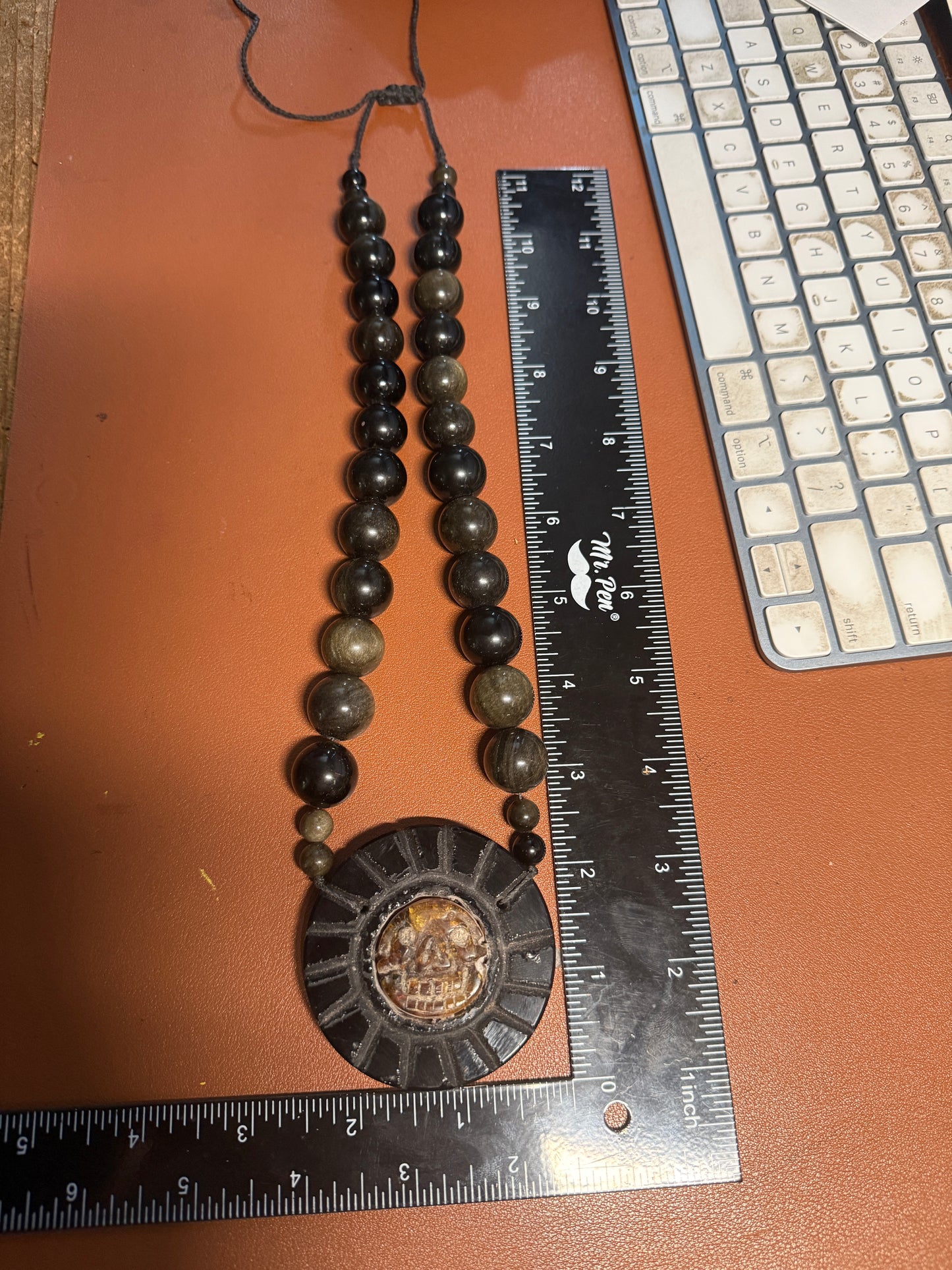 Piedra de Muerte, Stone of Death, Mexican, Obsidian Amber Pendant, Neckace, Mex #H