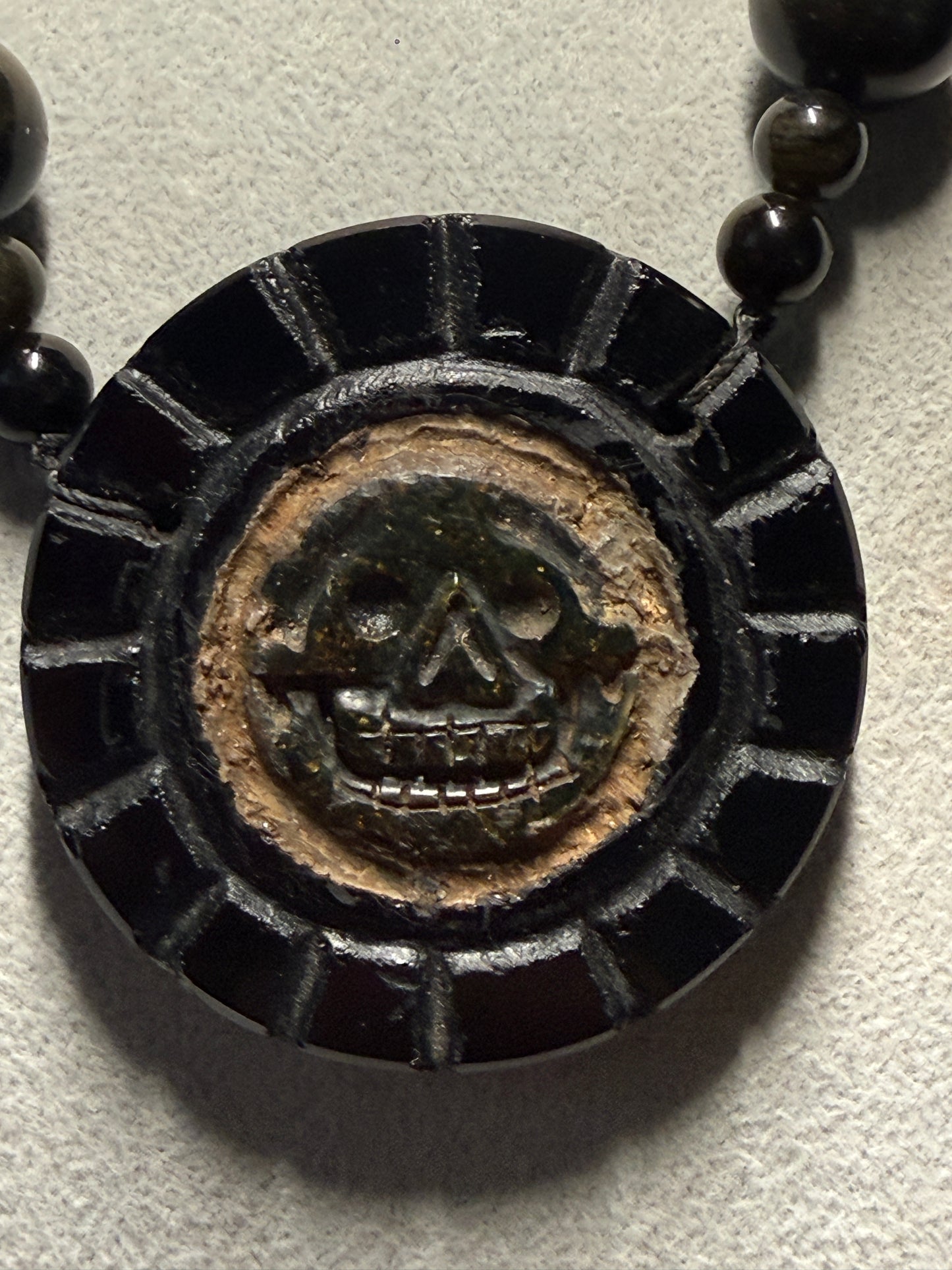 Piedra de Muerte, Stone of Death, Mexican, Obsidian Amber Pendant, Neckace, Mex #H