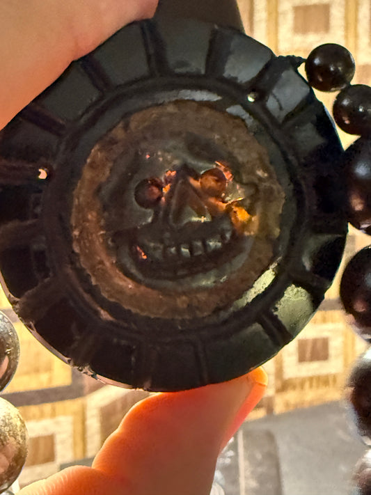 Piedra de Muerte, Stone of Death, Mexican, Obsidian Amber Pendant, Neckace, Mex #H