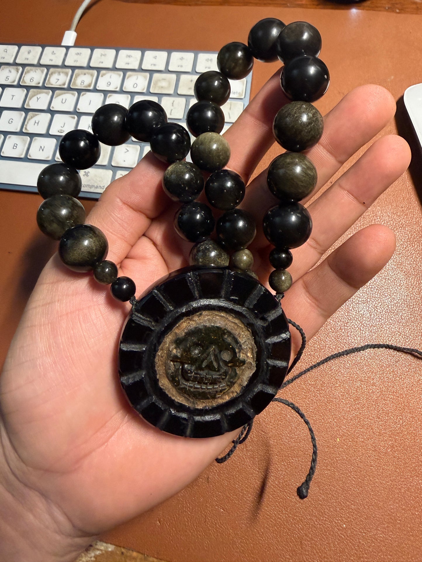 Piedra de Muerte, Stone of Death, Mexican, Obsidian Amber Pendant, Neckace, Mex #H
