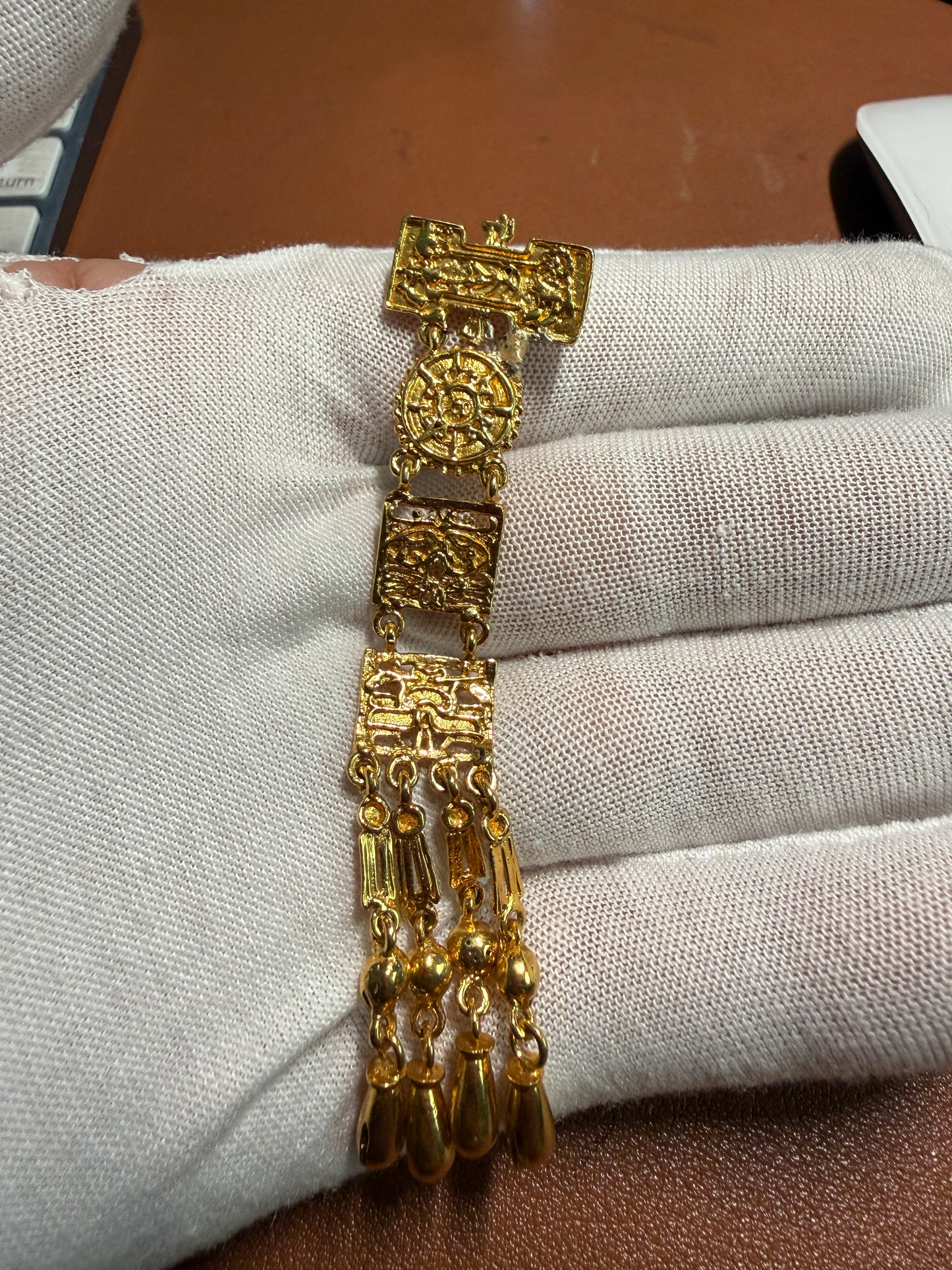 Rare Vintage Aztec Gold Plated Alloy Pin Brooch, by Salvador Teran for Marbel SA Mexico 1950s REPAIRED (#H)