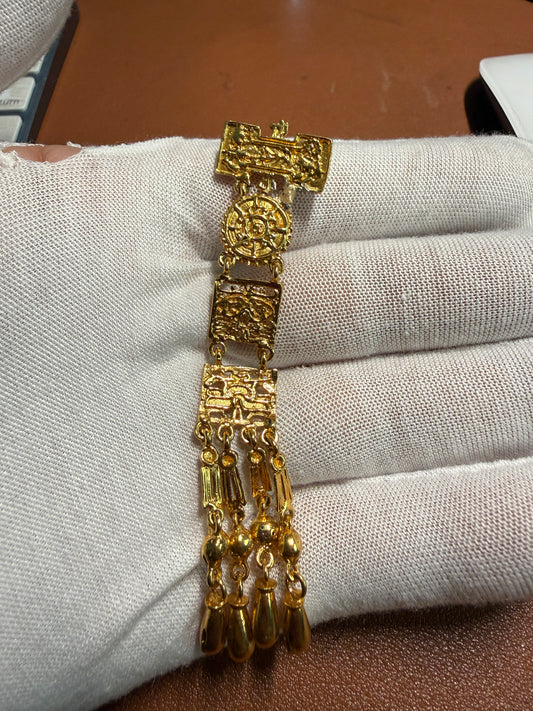 Rare Vintage Aztec Gold Plated Alloy Pin Brooch, by Salvador Teran for Marbel SA Mexico 1950s REPAIRED (#H)