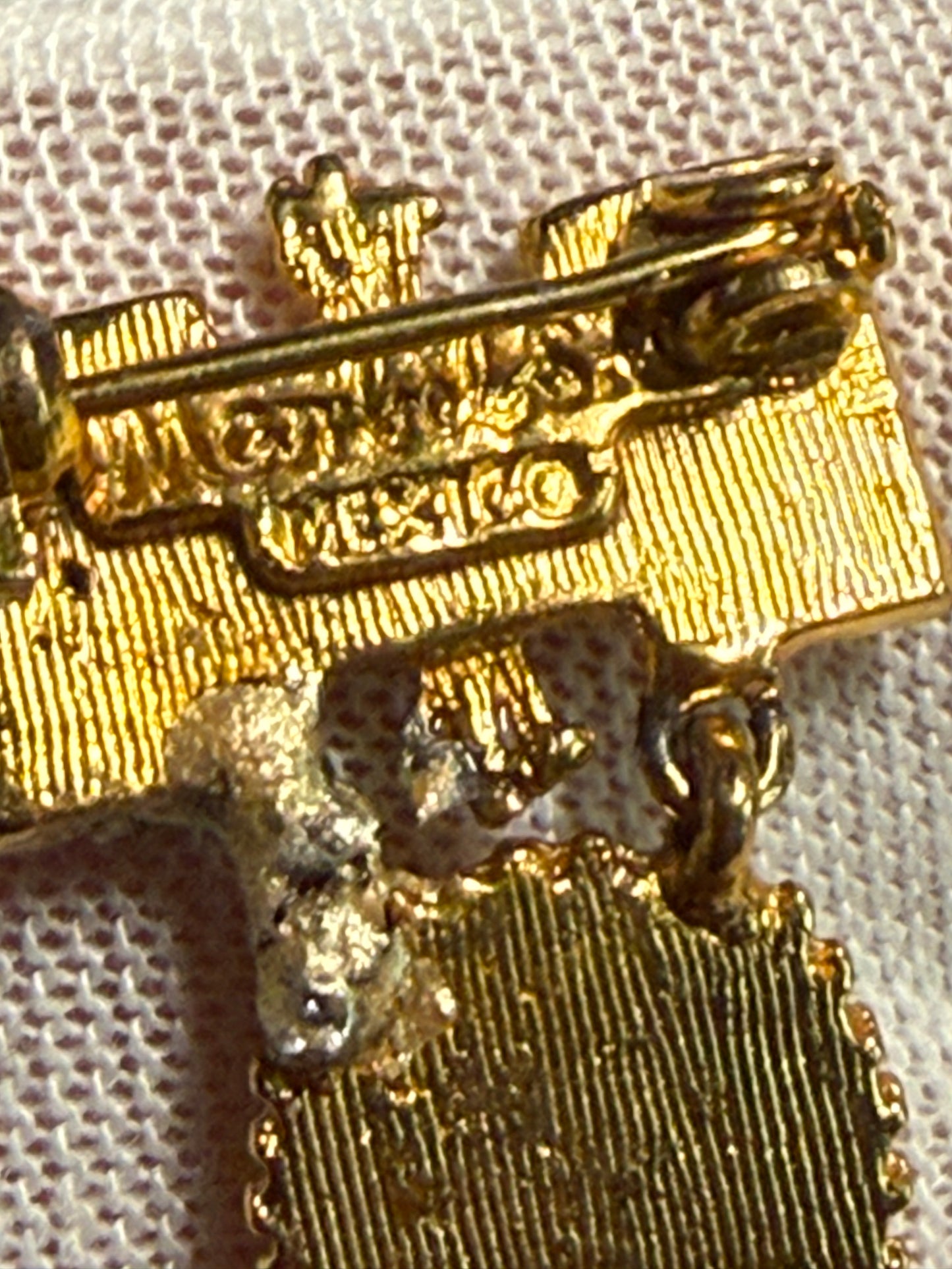 Rare Vintage Aztec Gold Plated Alloy Pin Brooch, by Salvador Teran for Marbel SA Mexico 1950s REPAIRED (#H)