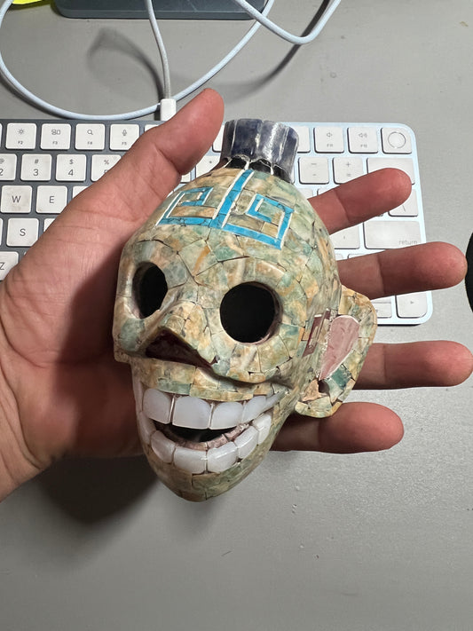 Deluxe Collectors Mictlantecuitli Parakeet Jade Aztec Death Whistle from Teotihucan Mexico