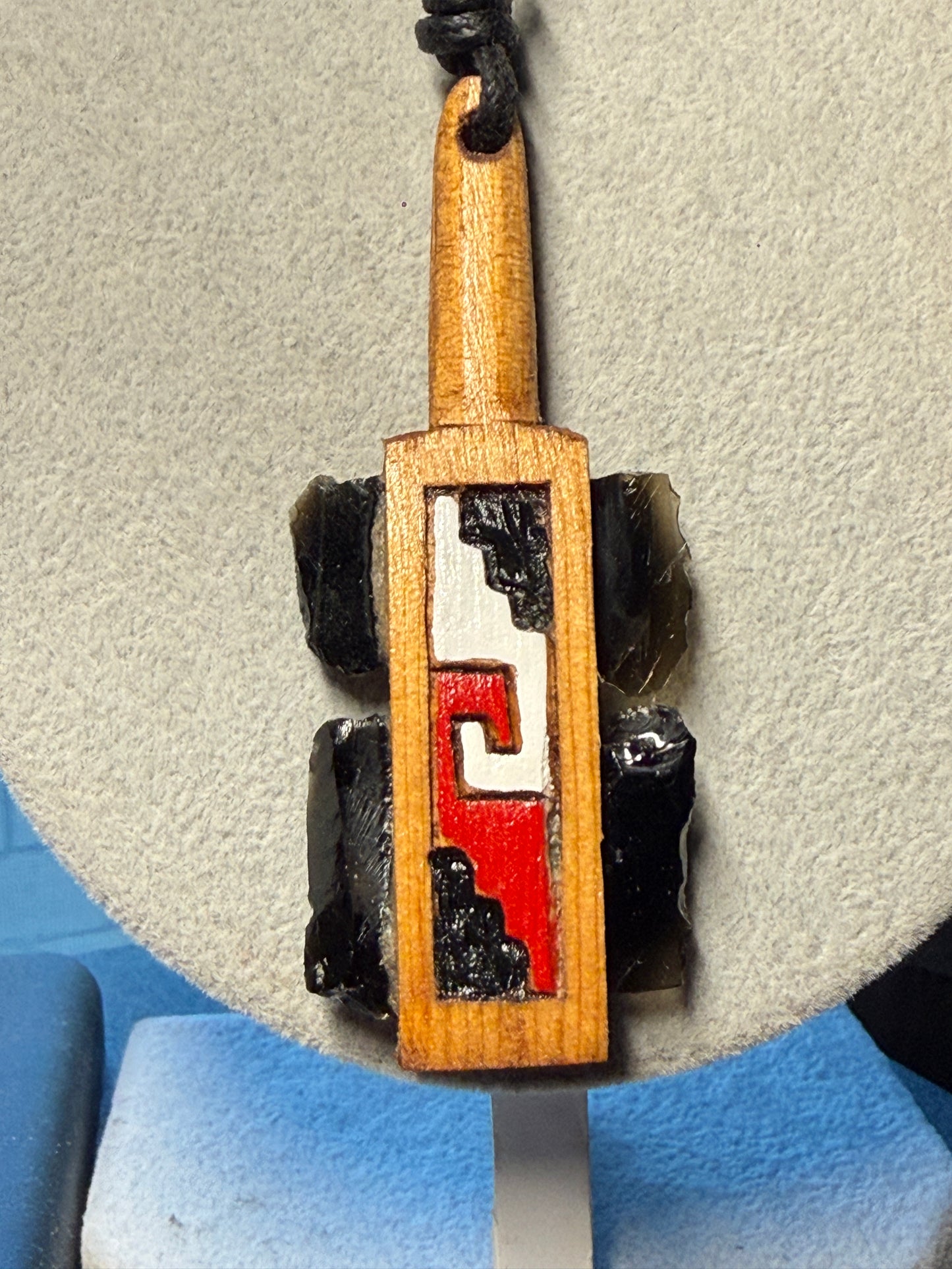 Mini Macuahuitl Necklace, Real Obsidian, Chimalli Design, Aztec, Mexico (L1a)