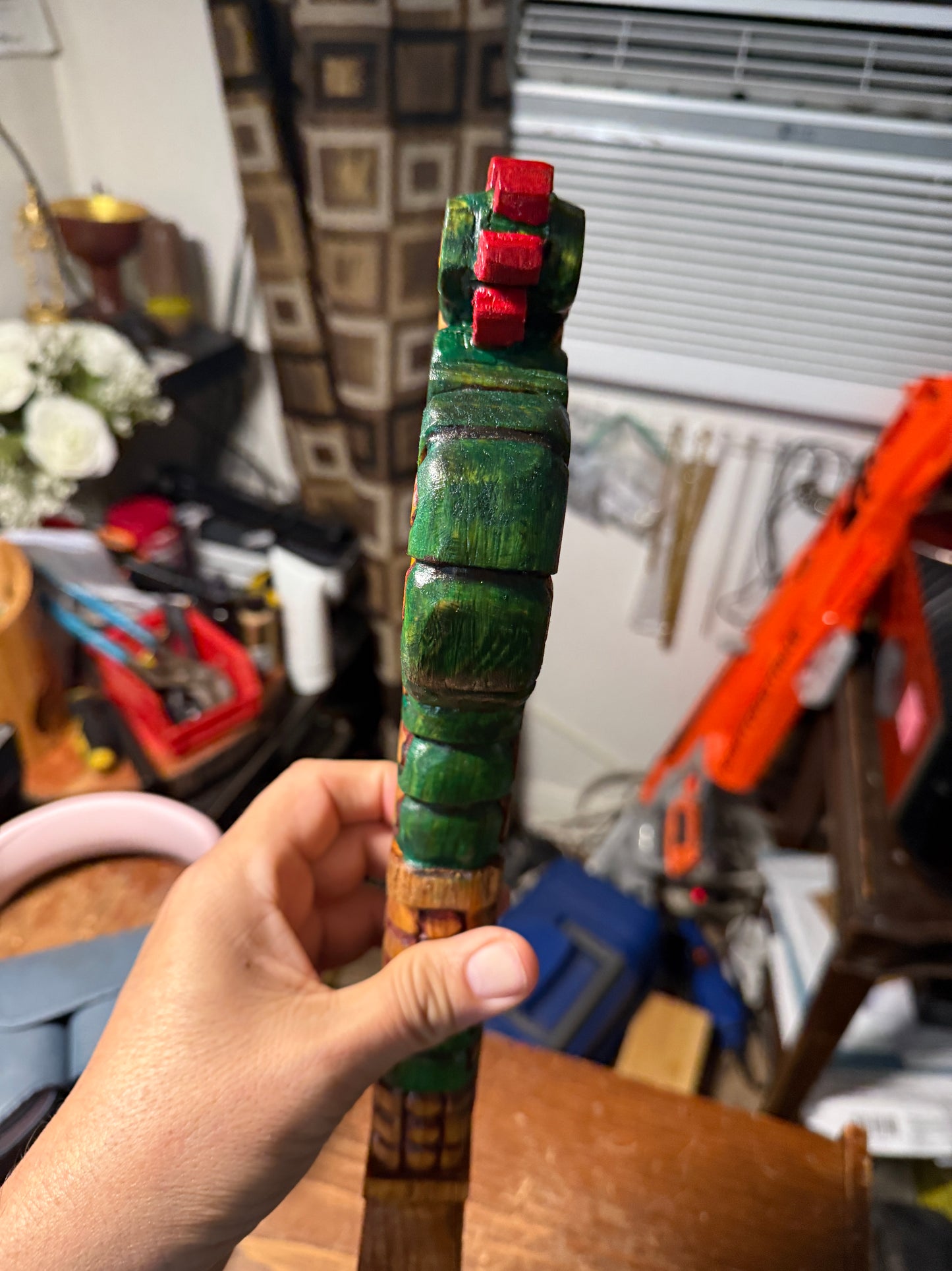Huitzilopochtli's Fire Serpent Dagger, XIUHCOATL, Deep Wood Carved, Obsidian 18"