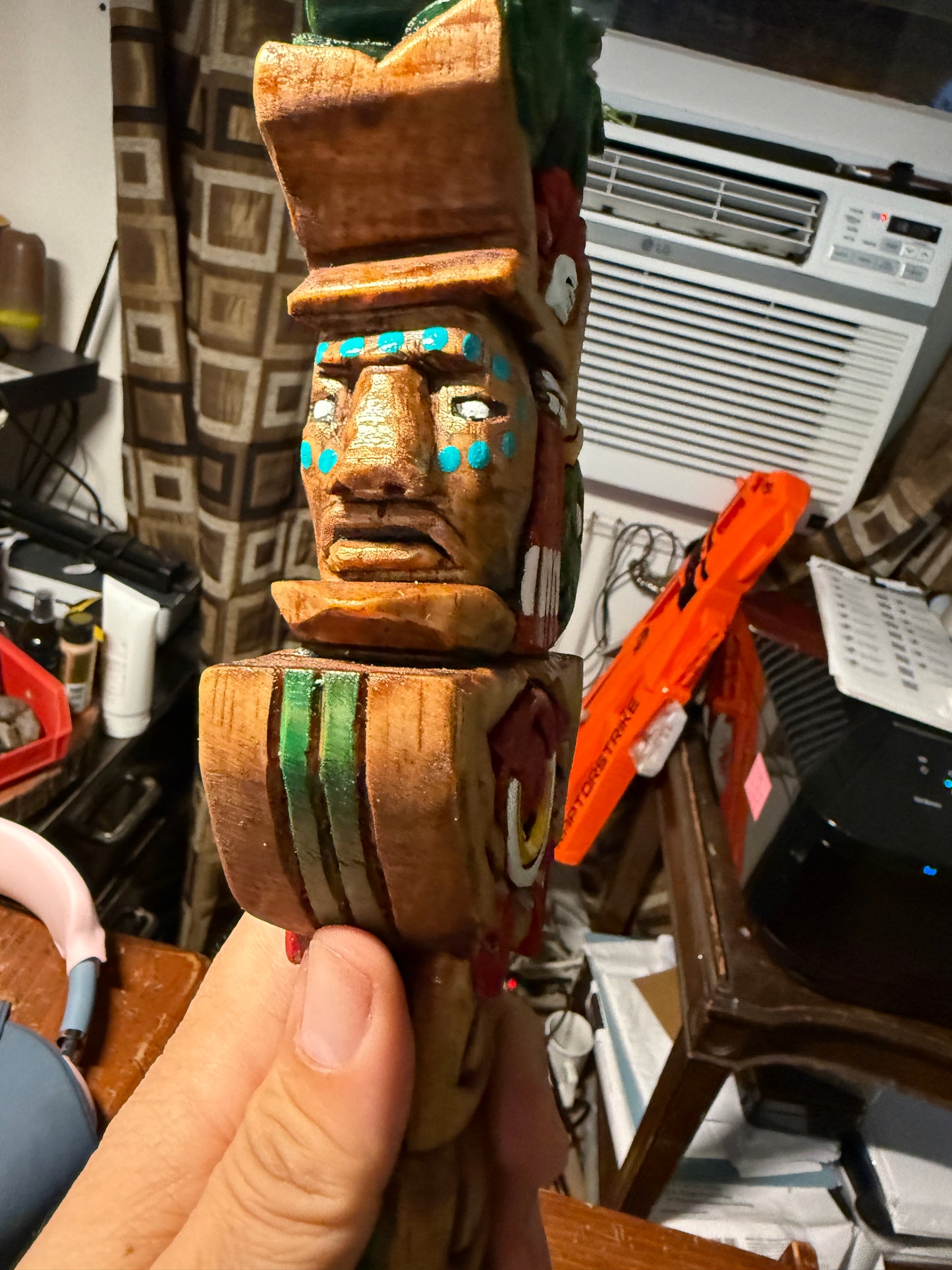 Huitzilopochtli Hummingbird Dagger, Aztec, Deep Wood Carved, Obsidian 20"