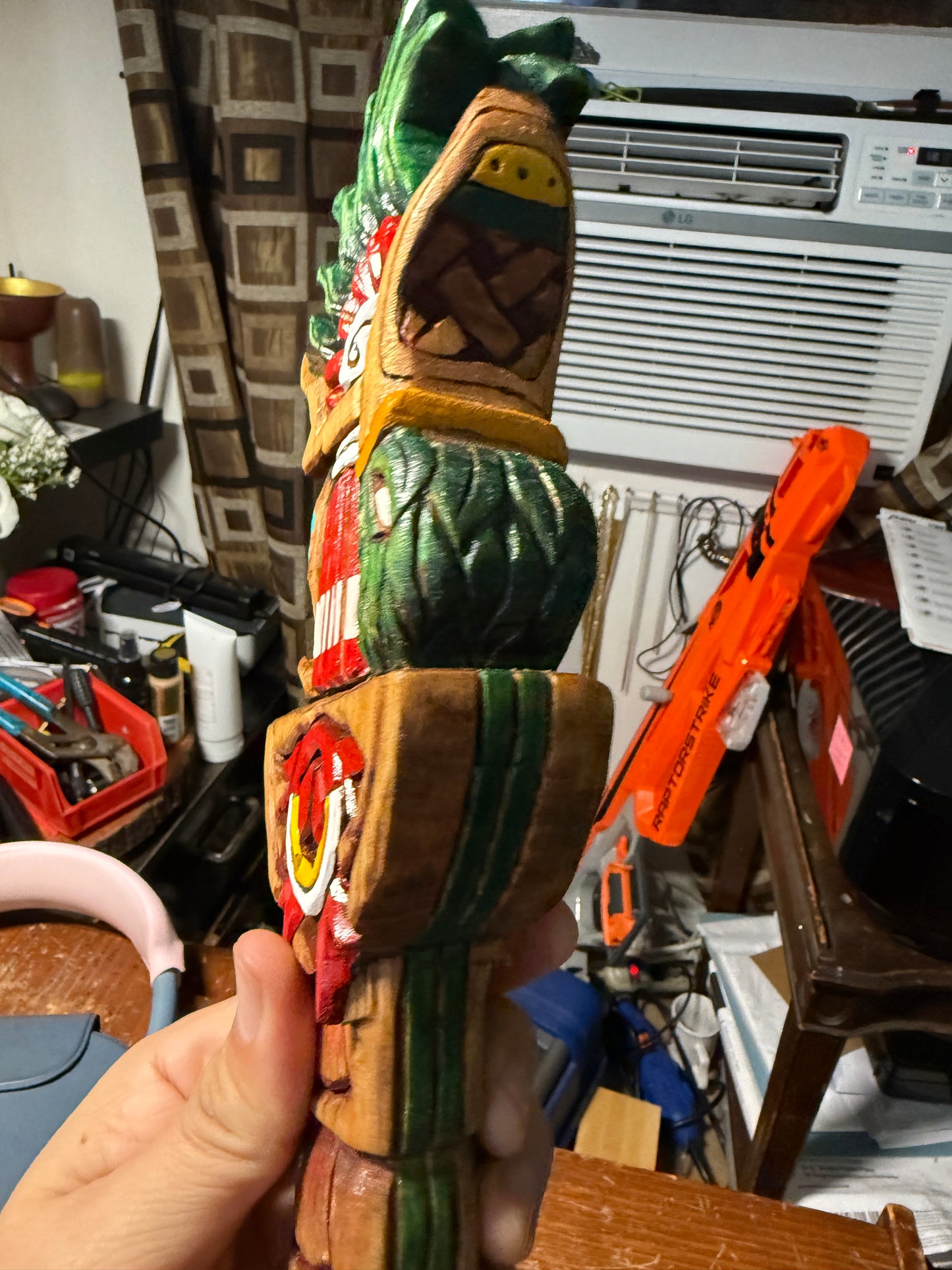 Huitzilopochtli Hummingbird Dagger, Aztec, Deep Wood Carved, Obsidian 20"
