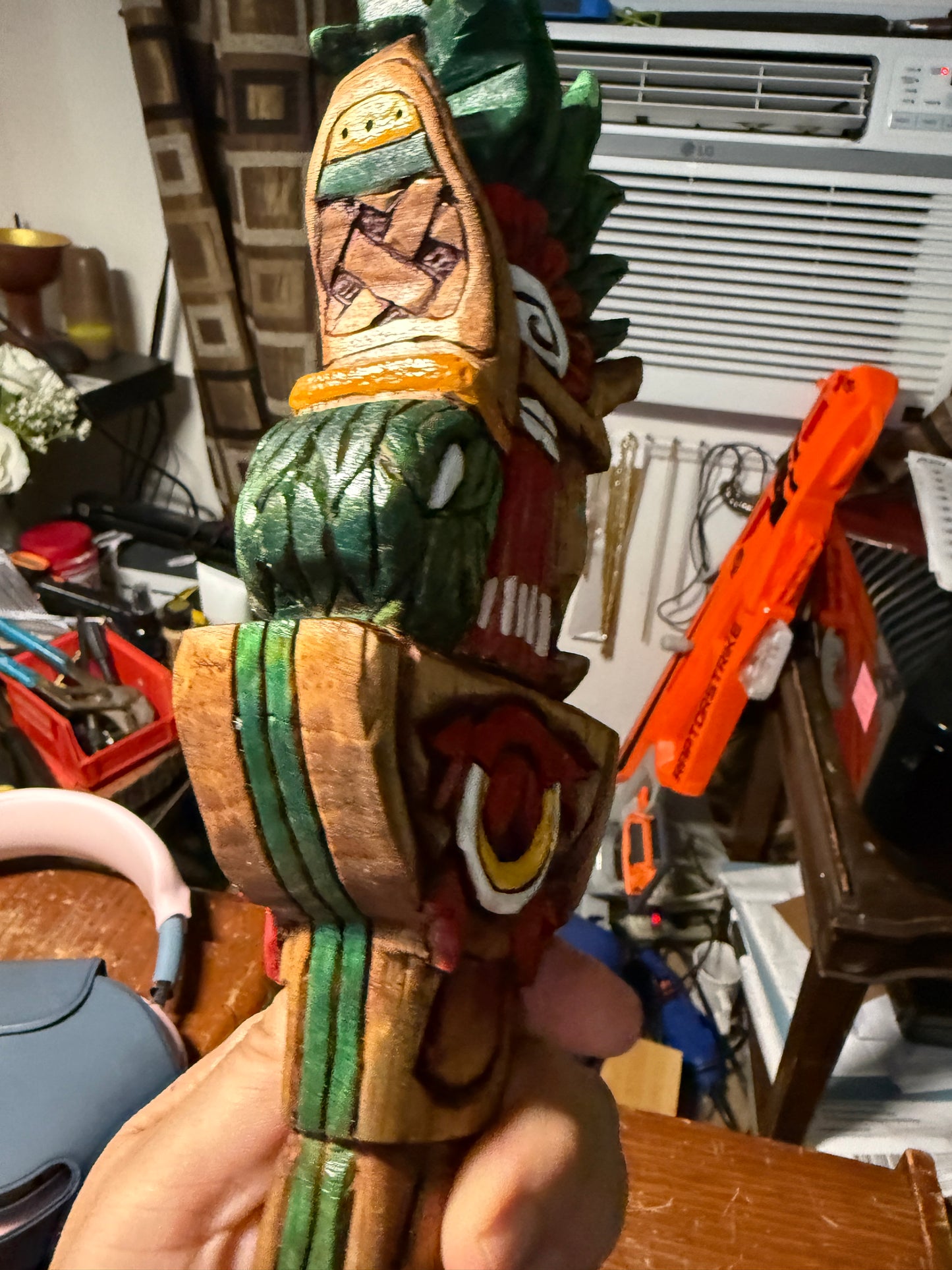 Huitzilopochtli Hummingbird Dagger, Aztec, Deep Wood Carved, Obsidian 20"