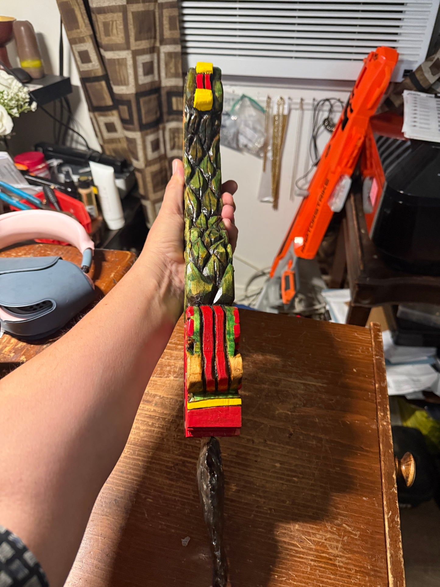 Quetzalcoatl Kukulkan Dagger, Deep Wood Carved, Painted, Azteca Obsidian Knife, Mexica Sacrificial Knives, Mayan Replica Artifacts