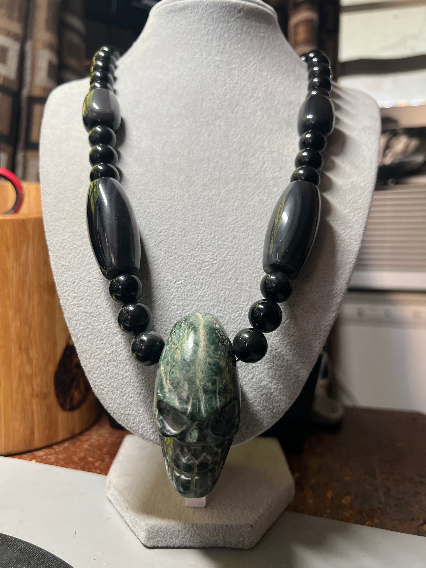 Large Jade Alien Head, Large Obsidian Beads, from Mexico, Replica Artifacts, UFOs, ETs, #14