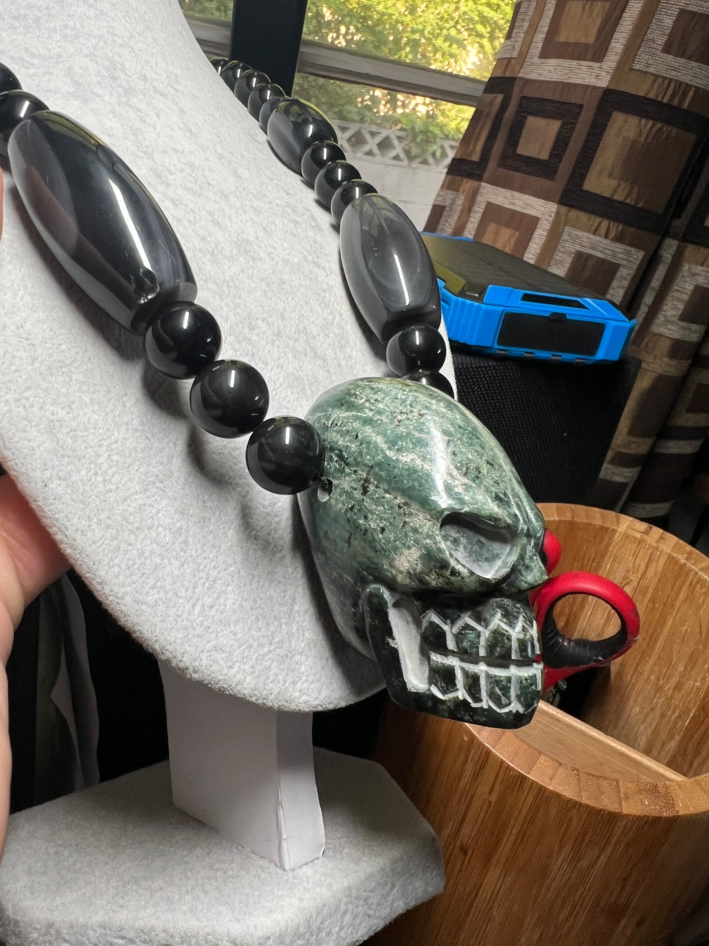 Large Jade Alien Head, Large Obsidian Beads, from Mexico, Replica Artifacts, UFOs, ETs, #14