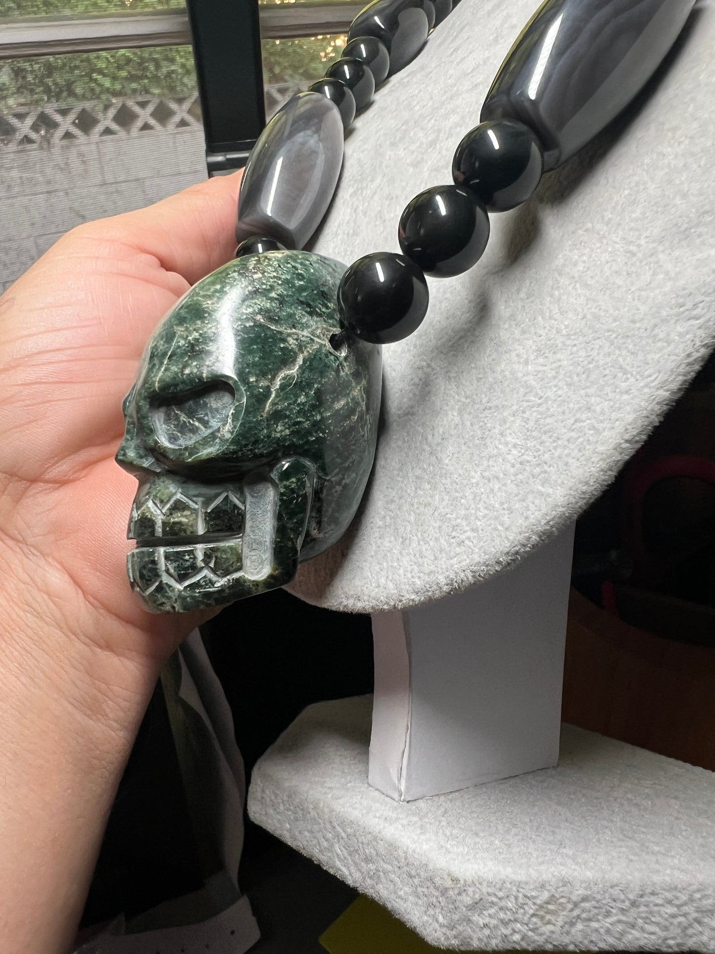 Large Jade Alien Head, Large Obsidian Beads, from Mexico, Replica Artifacts, UFOs, ETs, #14