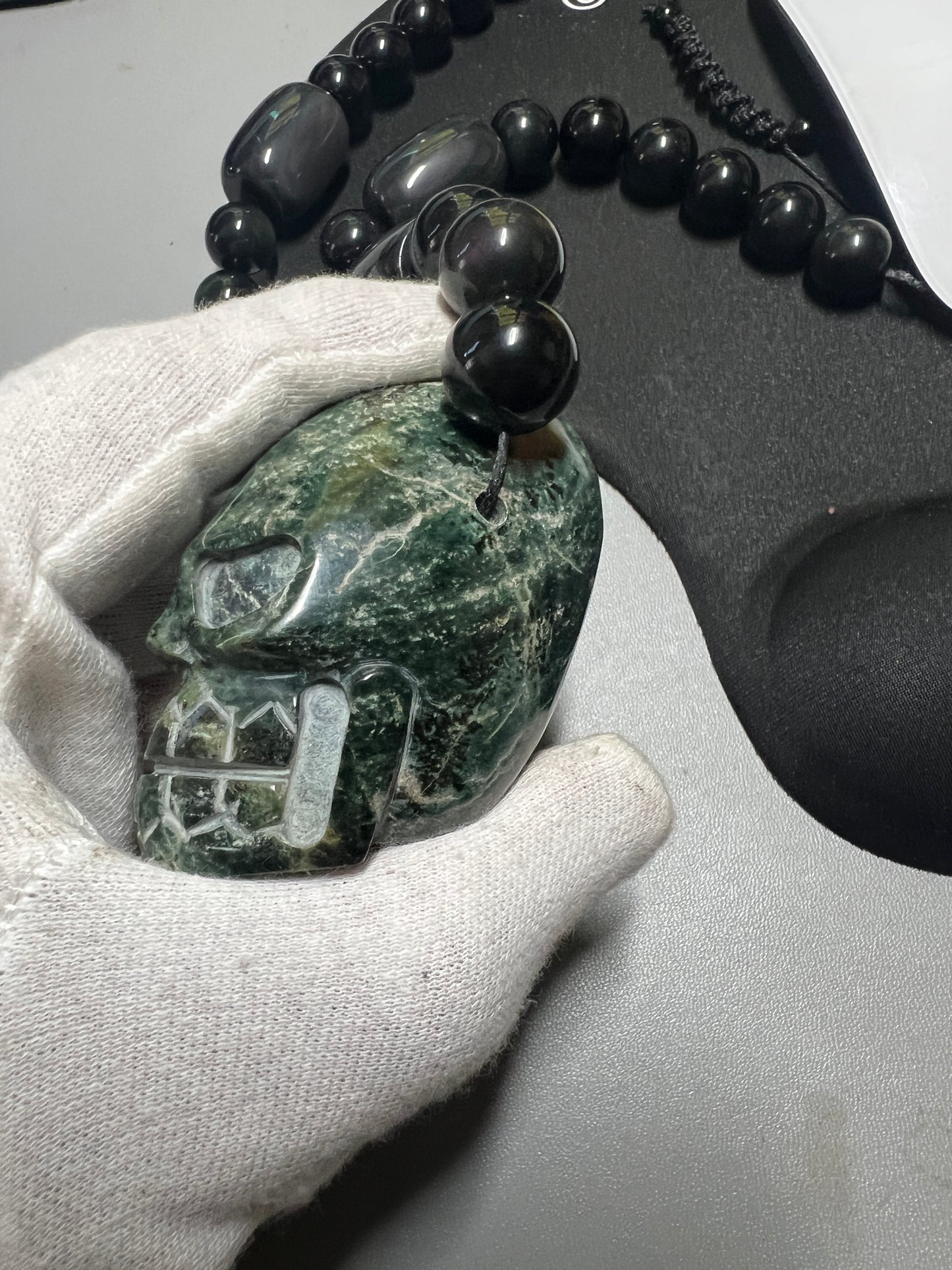 Large Jade Alien Head, Large Obsidian Beads, from Mexico, Replica Artifacts, UFOs, ETs, #14