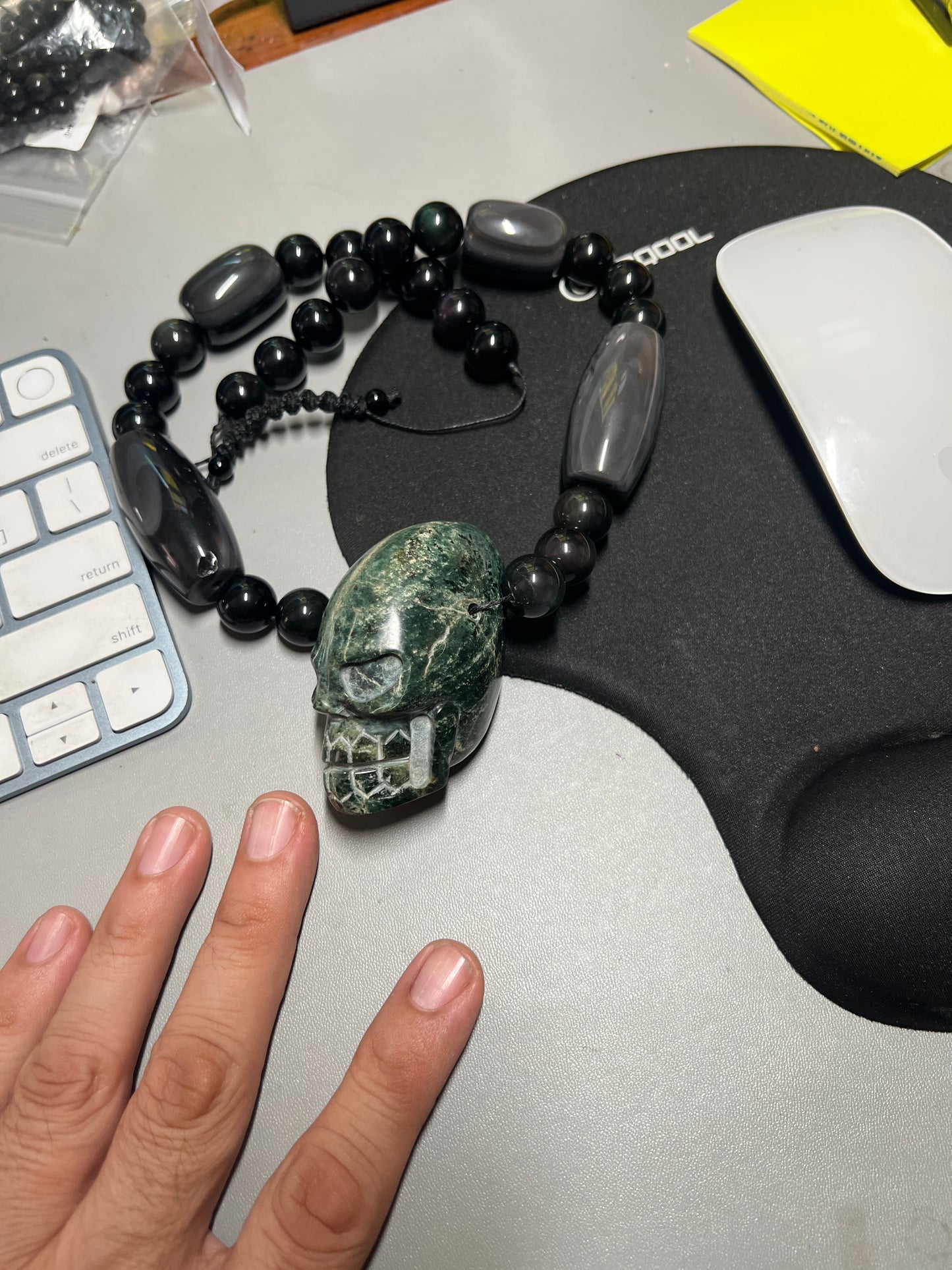 Large Jade Alien Head, Large Obsidian Beads, from Mexico, Replica Artifacts, UFOs, ETs, #14