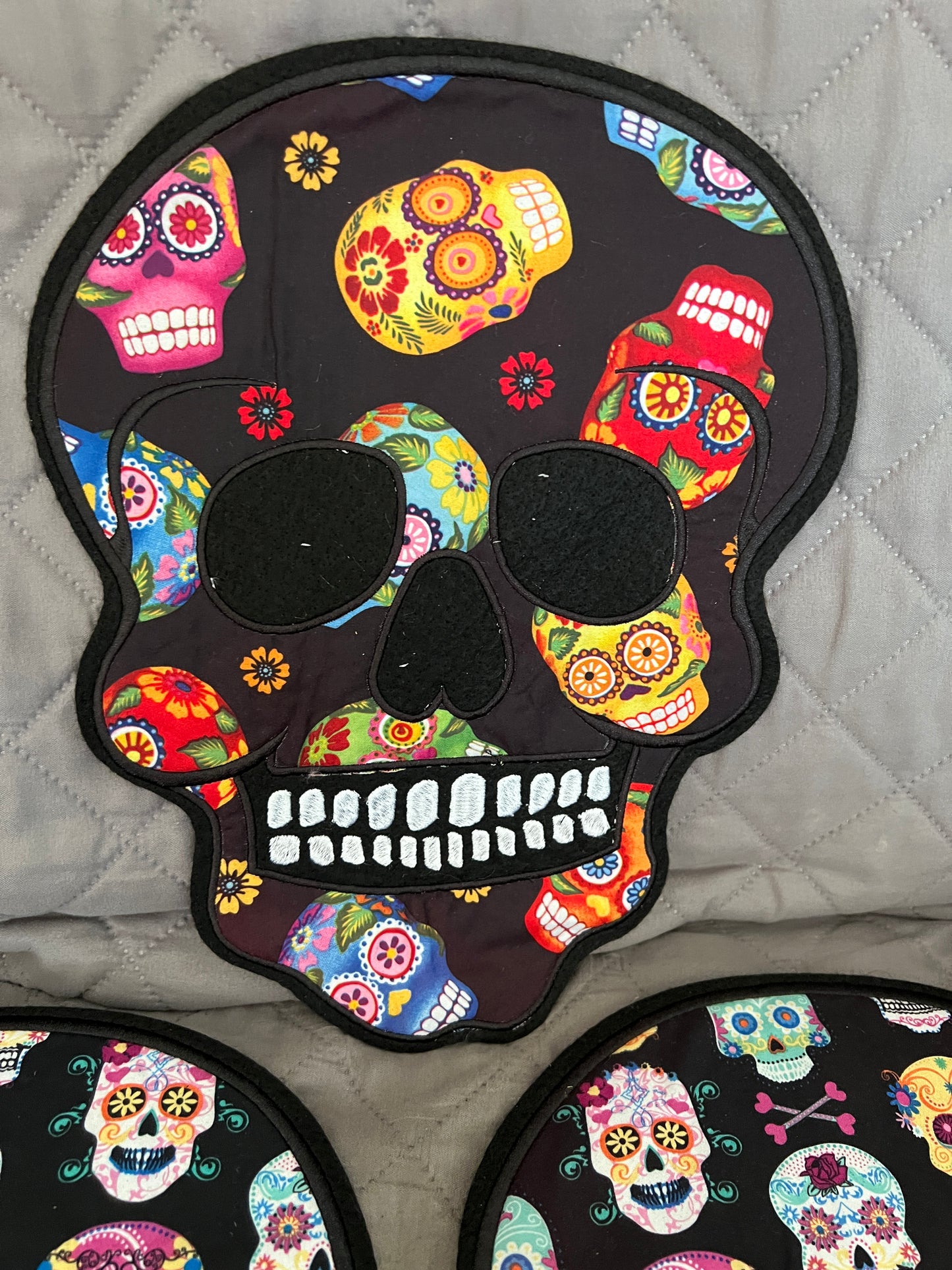 8 Large back patch Lot, Day of the Dead, dia de muertos, sugar skull print, patches on Black, Halloween, Azteca, Mexican, Coco (21)