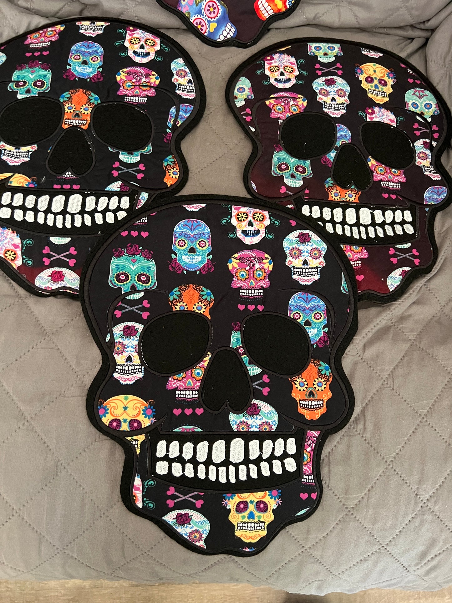 8 Large back patch Lot, Day of the Dead, dia de muertos, sugar skull print, patches on Black, Halloween, Azteca, Mexican, Coco (21)