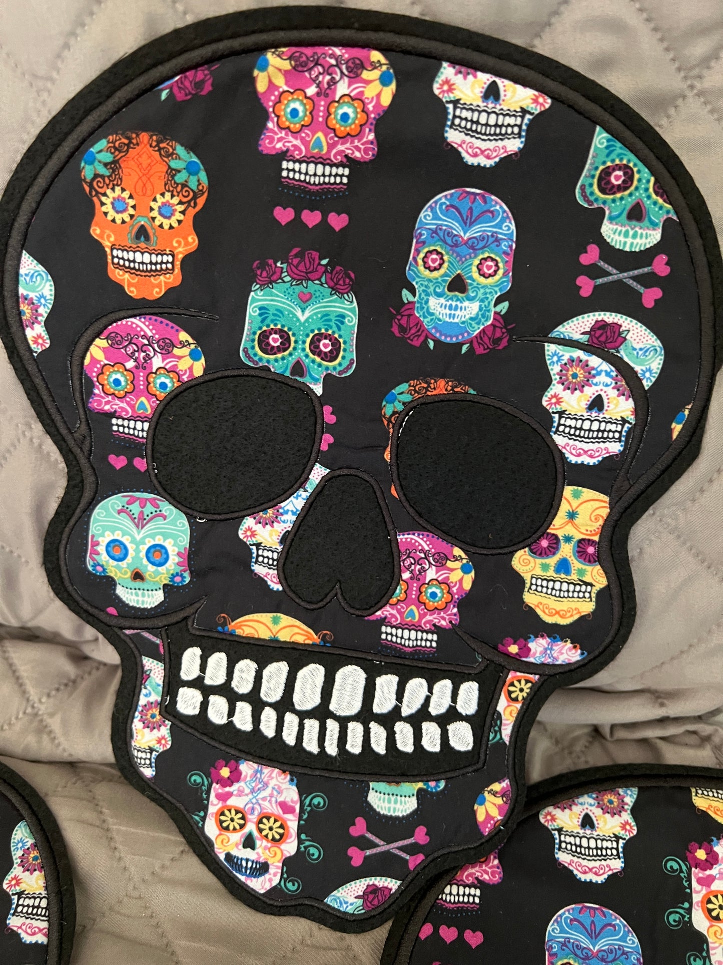 8 Large back patch Lot, Day of the Dead, dia de muertos, sugar skull print, patches on Black, Halloween, Azteca, Mexican, Coco (21)