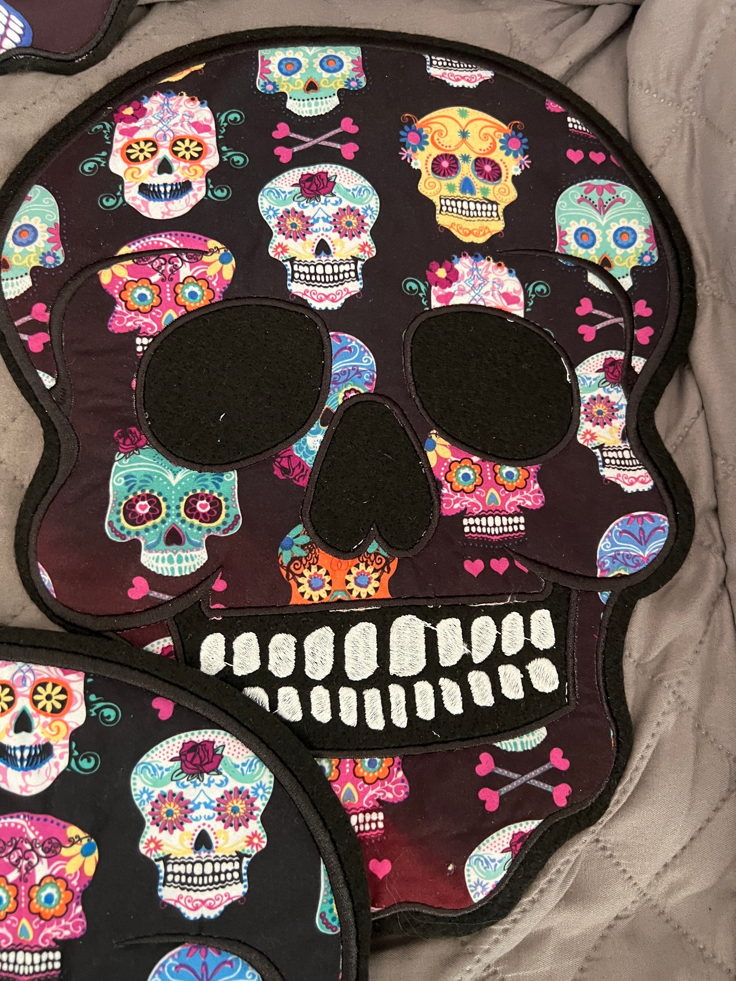 8 Large back patch Lot, Day of the Dead, dia de muertos, sugar skull print, patches on Black, Halloween, Azteca, Mexican, Coco (21)