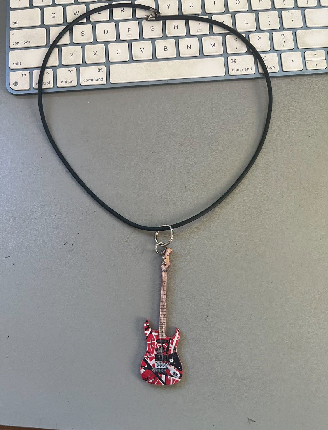 Van Halen style striped guitar necklace, 80's Heavy Metal, Rock Roll