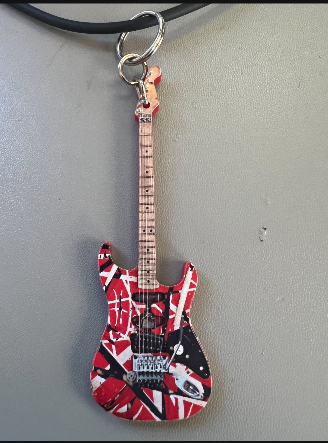 Van Halen style striped guitar necklace, 80's Heavy Metal, Rock Roll