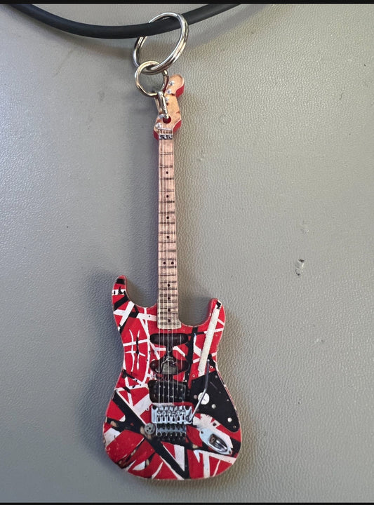 Van Halen style striped guitar necklace, 80's Heavy Metal, Rock Roll