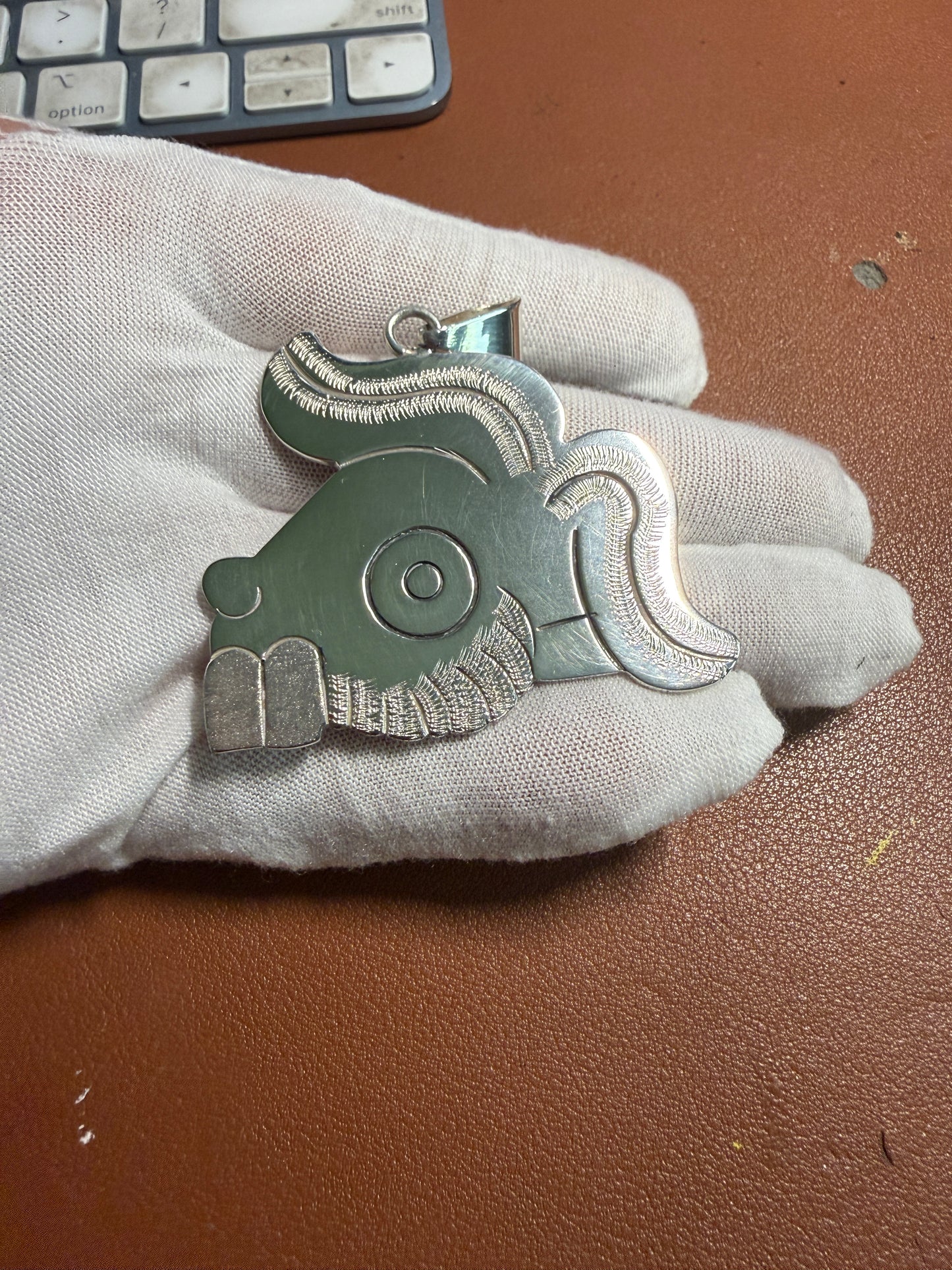 Large Aztec Rabbit (Tochtli) Sterling Silver Pendant, handmade Mexico, Rare (#5)