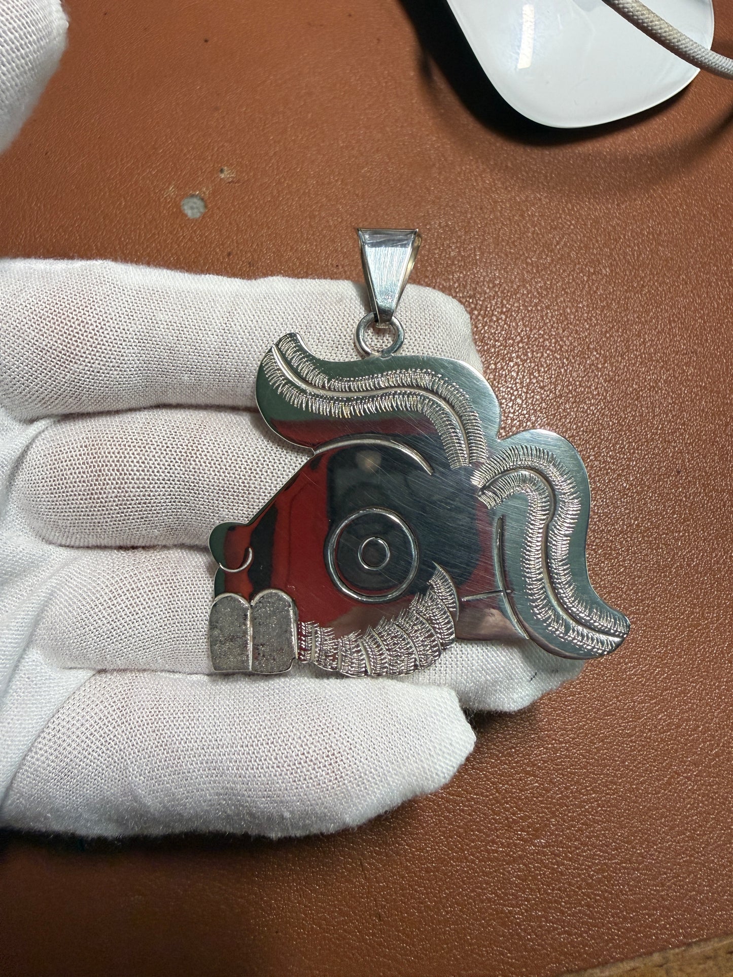 Large Aztec Rabbit (Tochtli) Sterling Silver Pendant, handmade Mexico, Rare (#5)