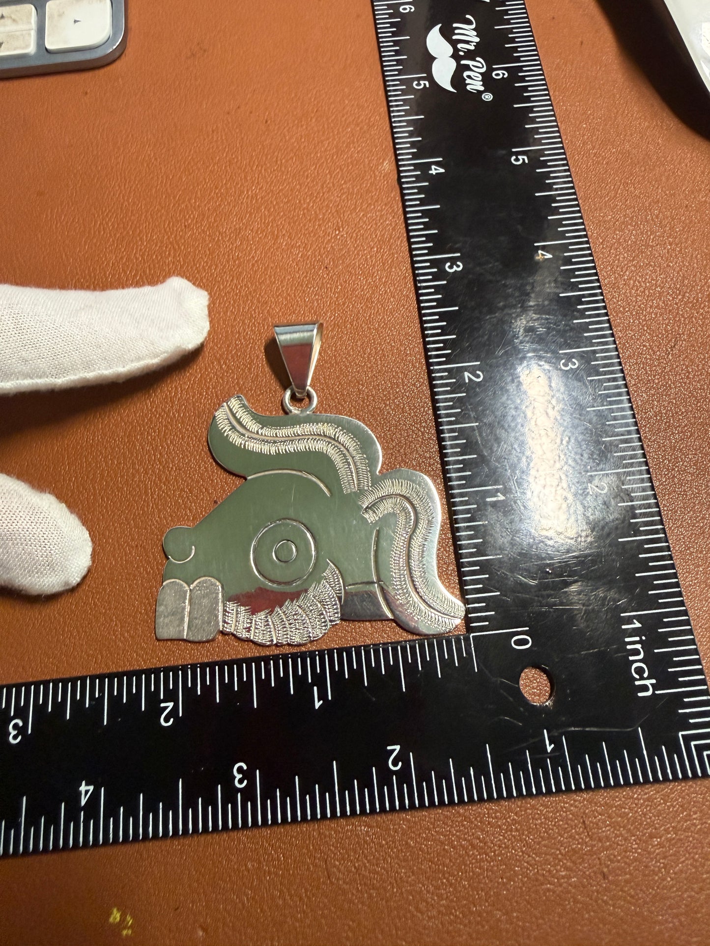 Large Aztec Rabbit (Tochtli) Sterling Silver Pendant, handmade Mexico, Rare (#5)