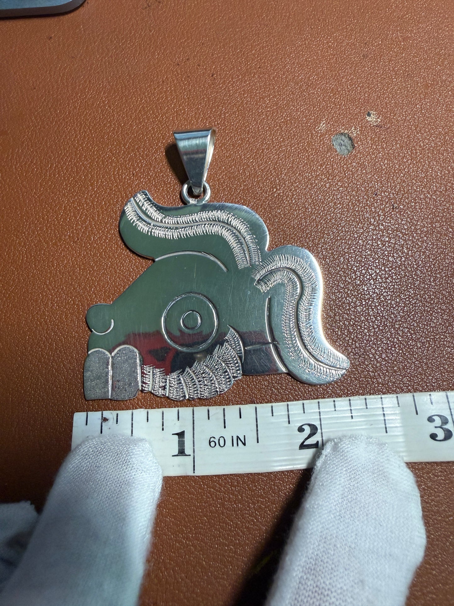 Large Aztec Rabbit (Tochtli) Sterling Silver Pendant, handmade Mexico, Rare (#5)