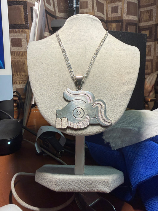 Large Aztec Rabbit (Tochtli) Sterling Silver Pendant, handmade Mexico, Rare (#5)