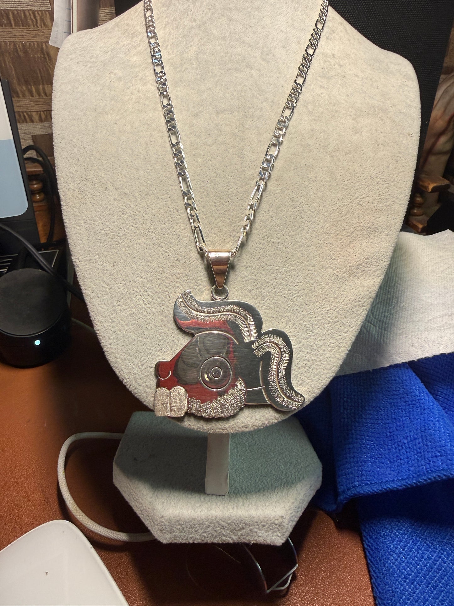 Large Aztec Rabbit (Tochtli) Sterling Silver Pendant, handmade Mexico, Rare (#5)