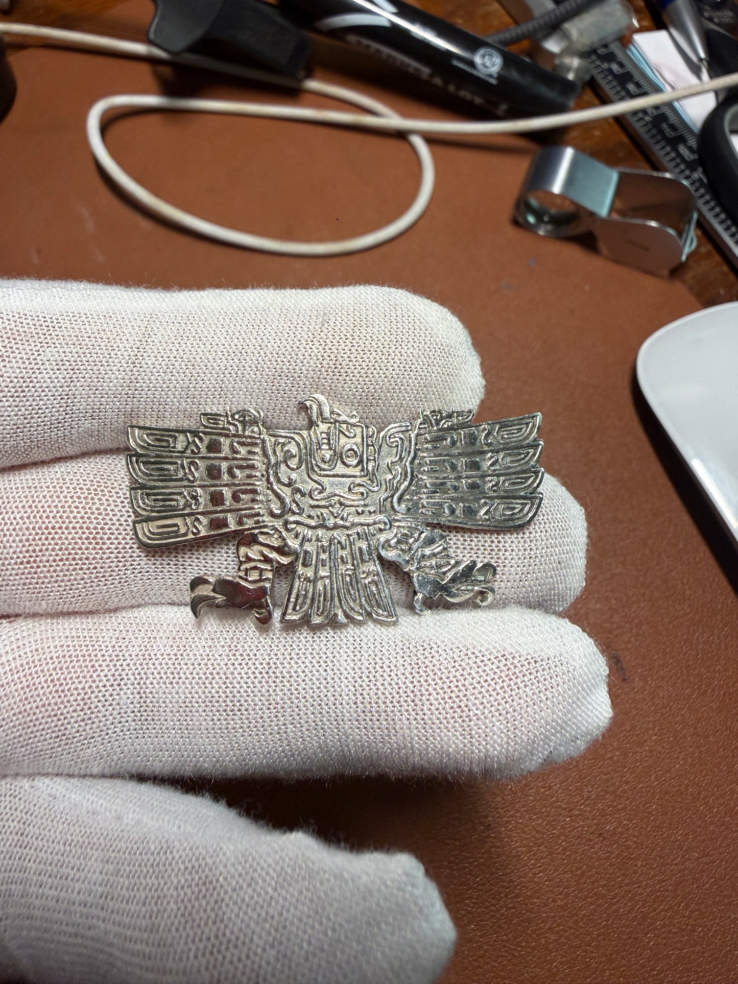 Cuauhtemoc Aztec Emperor Descending Eagle Pin Sterling 925 Peru 13g Vintage (#5)