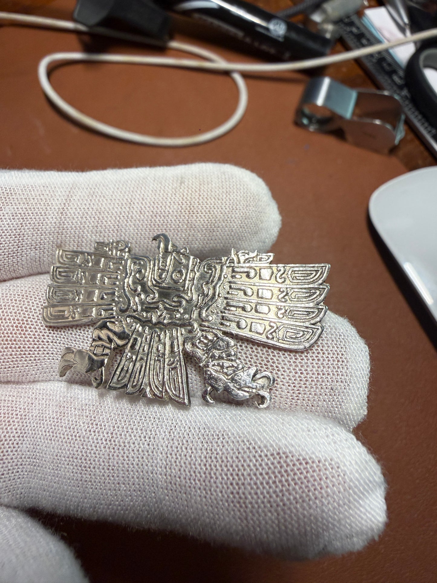 Cuauhtemoc Aztec Emperor Descending Eagle Pin Sterling 925 Peru 13g Vintage (#5)