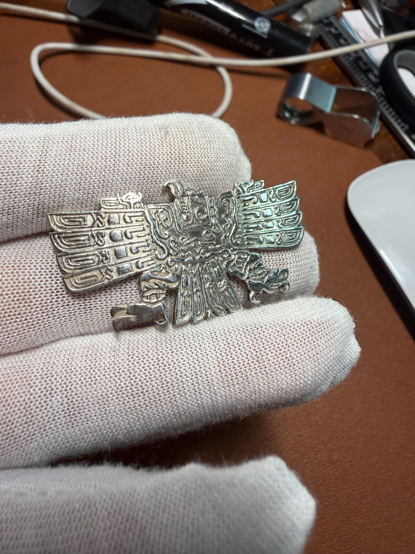 Cuauhtemoc Aztec Emperor Descending Eagle Pin Sterling 925 Peru 13g Vintage (#5)