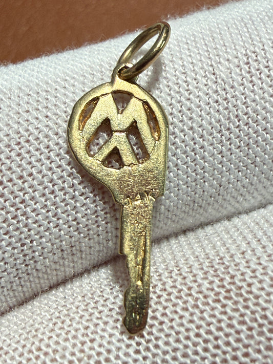 Rare 14k Solid Gold Key Charm, VW Bug Volks Wagon key pendant, pre-owned (#H)