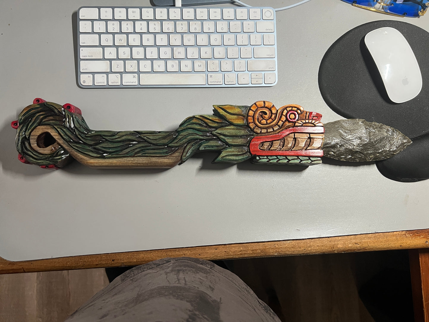 Quetzalcoatl Kukulkan Dagger, Deep Wood Carved, Painted, Azteca Obsidian Knife, Mexica Sacrificial Knives, Mayan Replica Artifacts, 21" long