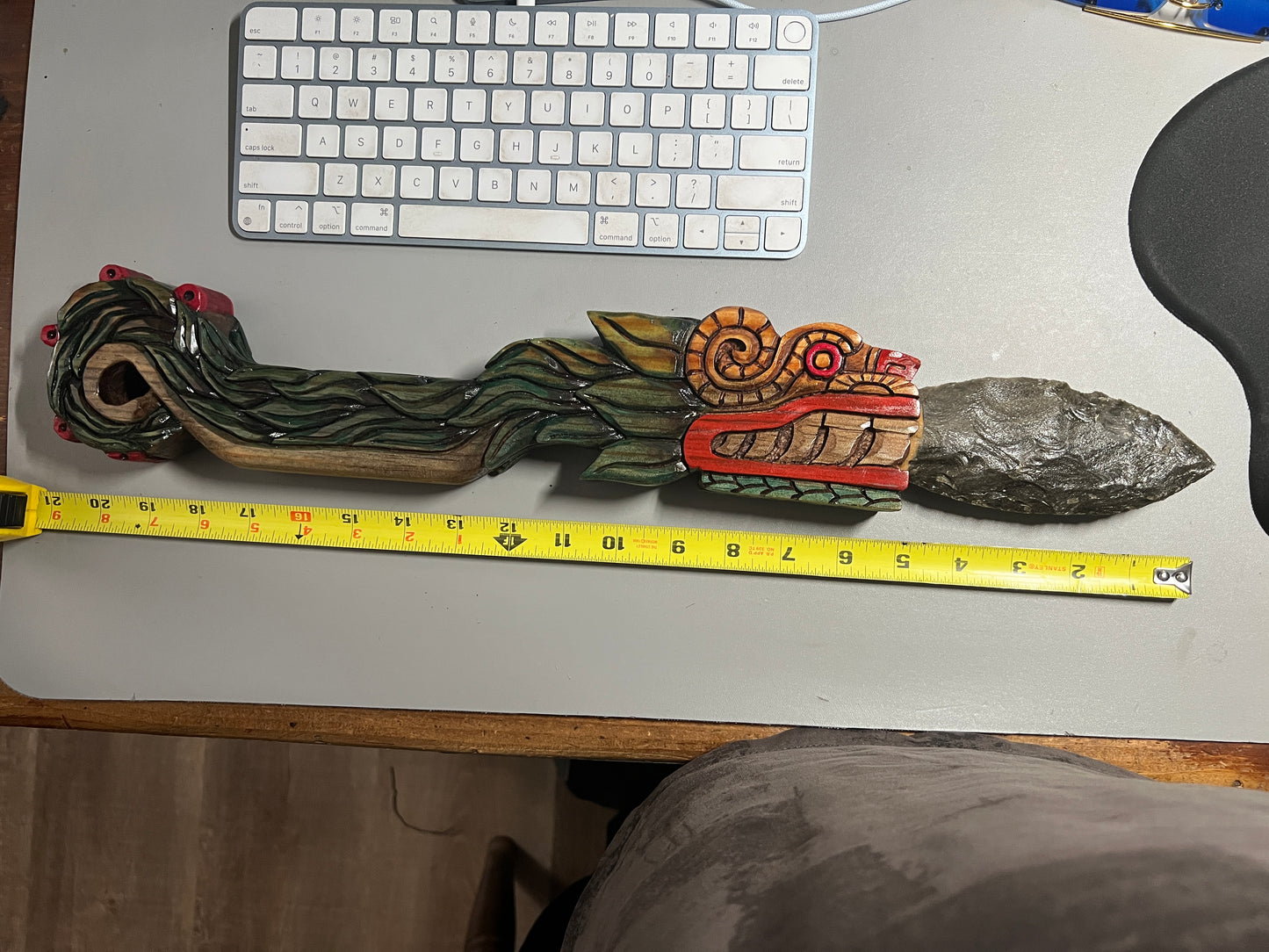 Quetzalcoatl Kukulkan Dagger, Deep Wood Carved, Painted, Azteca Obsidian Knife, Mexica Sacrificial Knives, Mayan Replica Artifacts, 21" long