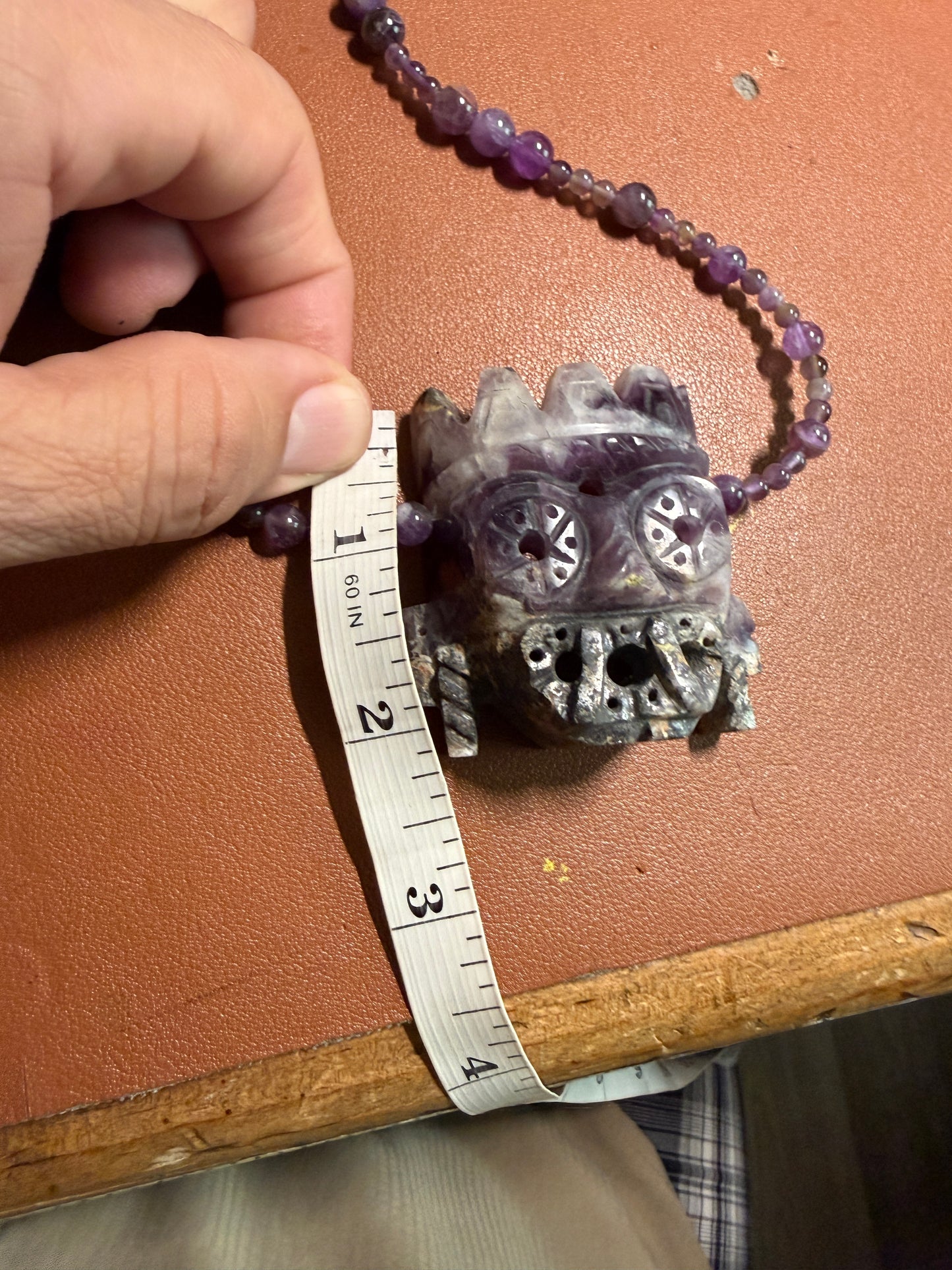 Rare Amethyst Tlaloc Pendant and Beaded Necklace Aztec Mexica Mexican Made #H