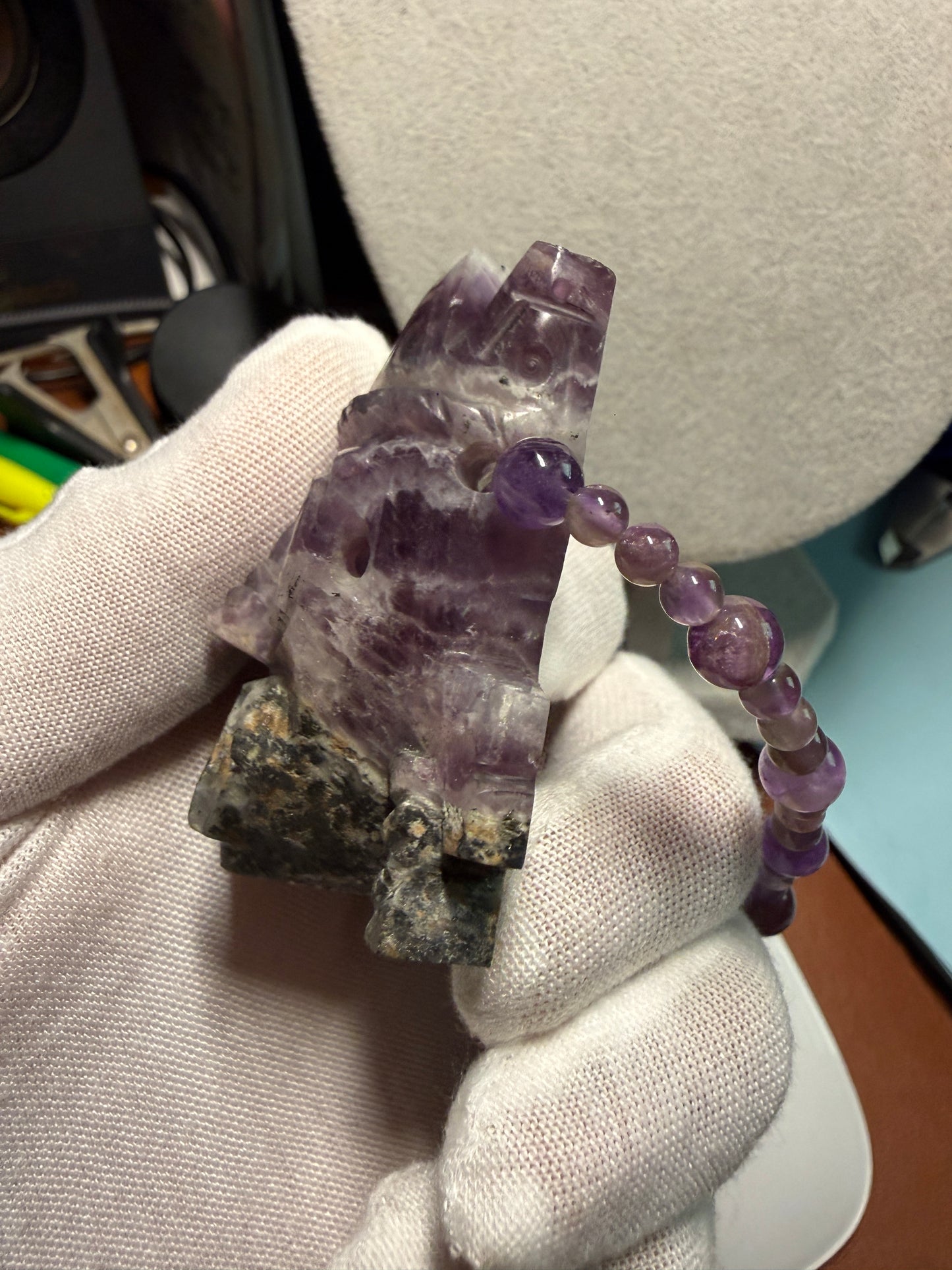 Rare Amethyst Tlaloc Pendant and Beaded Necklace Aztec Mexica Mexican Made #H