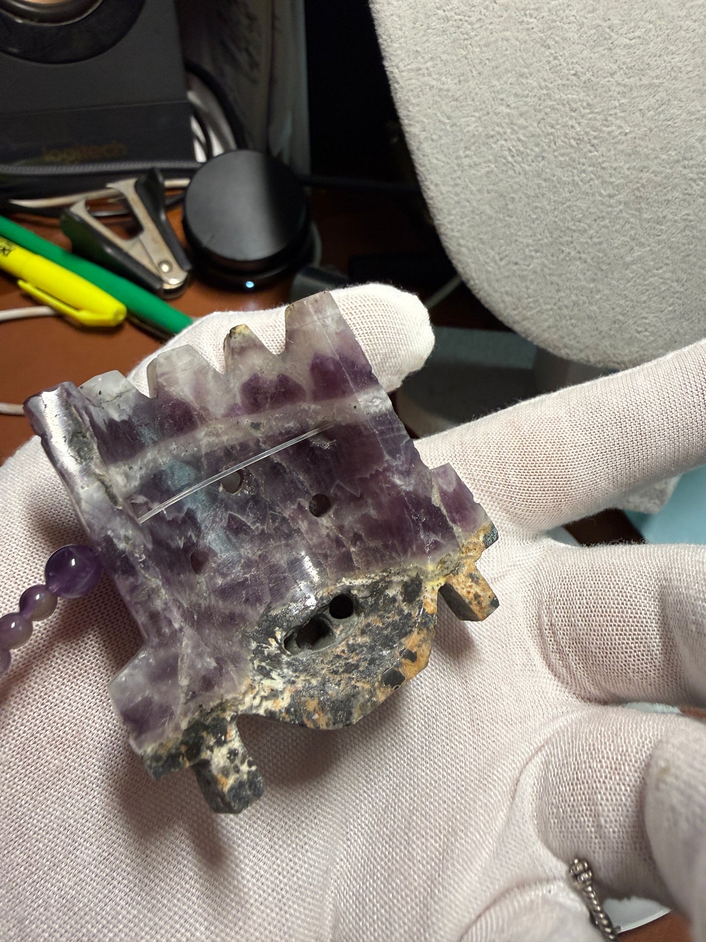 Rare Amethyst Tlaloc Pendant and Beaded Necklace Aztec Mexica Mexican Made #H