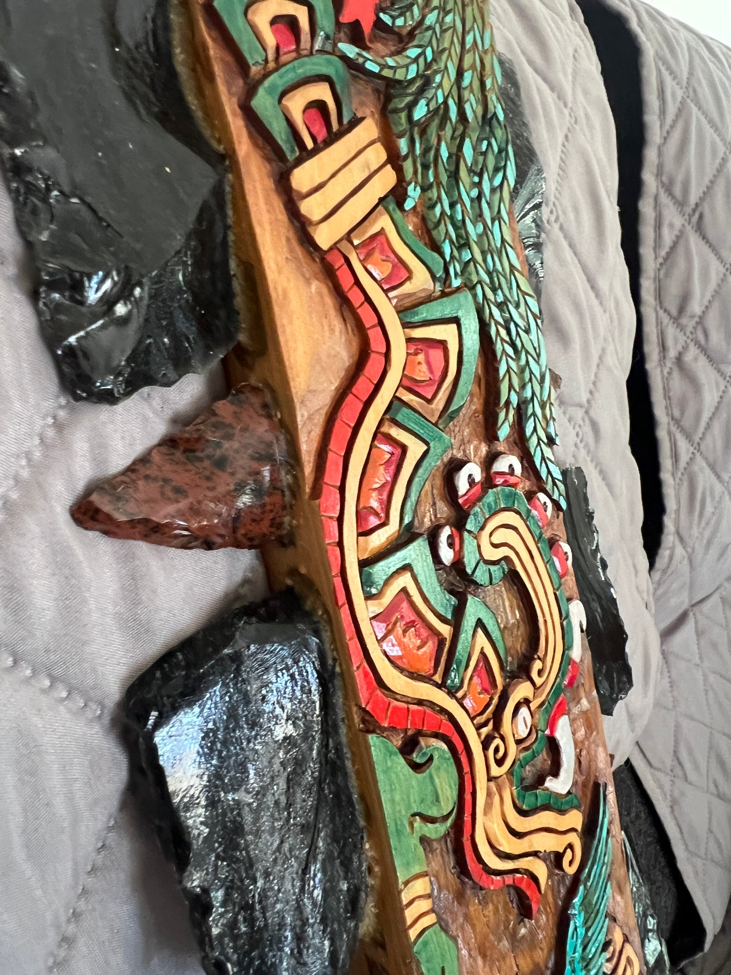 Huitzilopochtli Macuahuitl, Hummingbird Warrior, Mexica, Wood Carved, Handmade, Obsidian Blades, Prehispanic Replica Weapon