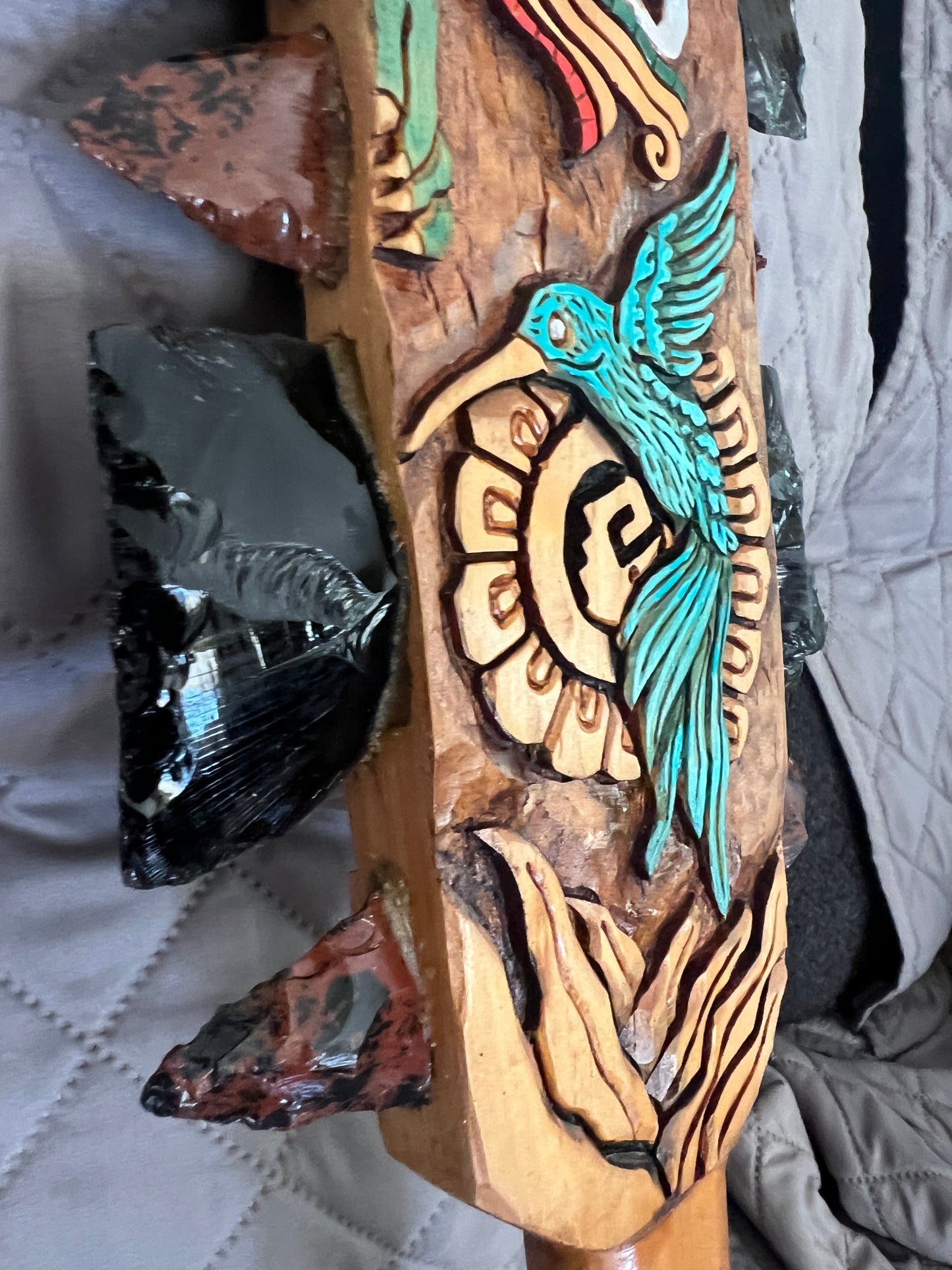 Huitzilopochtli Macuahuitl, Hummingbird Warrior, Mexica, Wood Carved, Handmade, Obsidian Blades, Prehispanic Replica Weapon