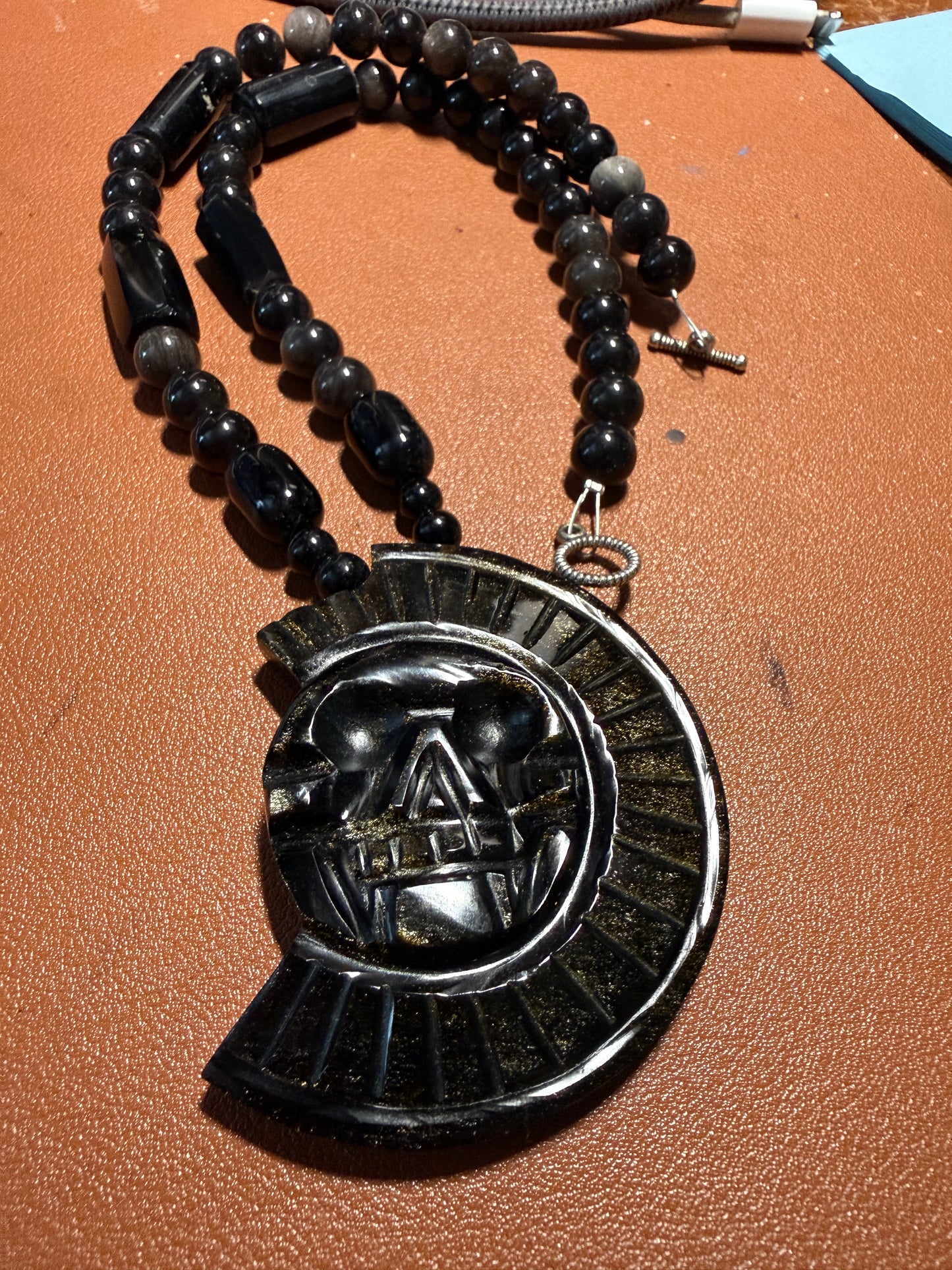 Piedra de Muerte, Stone of Death, Mexican, Gold Sheen Obsidian Pendant, Necklace, Mexico #H