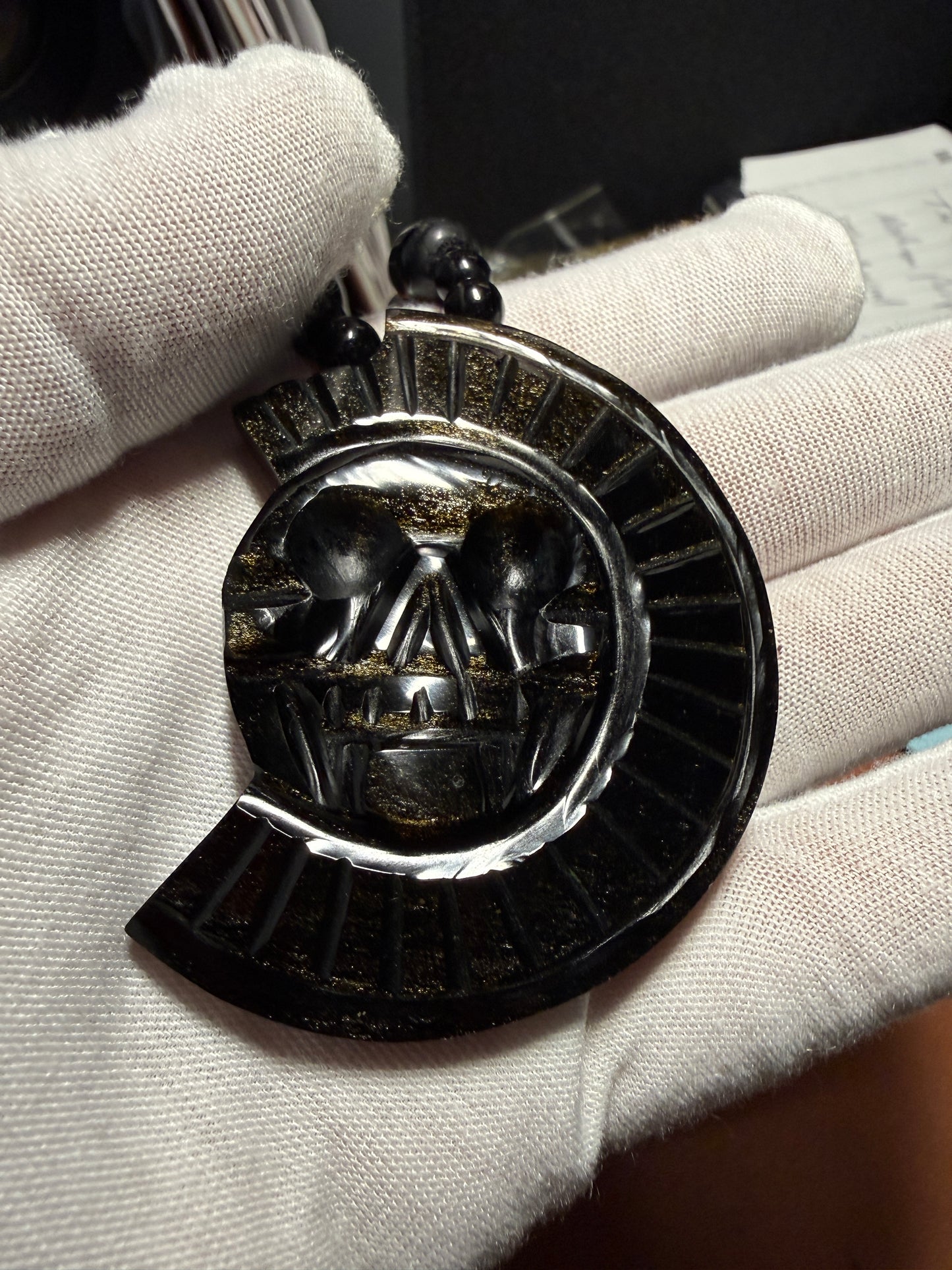 Piedra de Muerte, Stone of Death, Mexican, Gold Sheen Obsidian Pendant, Necklace, Mexico #H