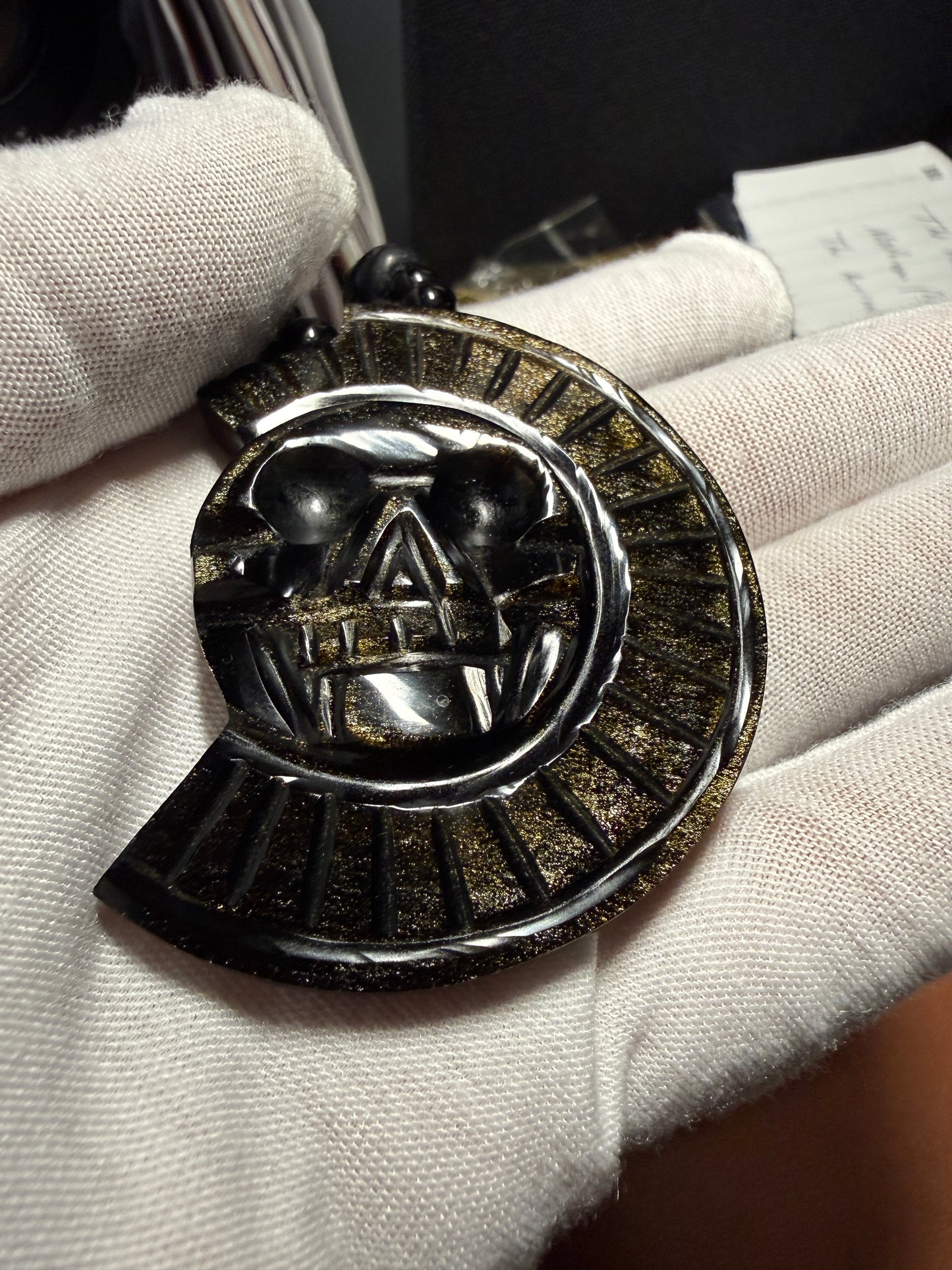 Piedra de Muerte, Stone of Death, Mexican, Gold Sheen Obsidian Pendant, Necklace, Mexico #H