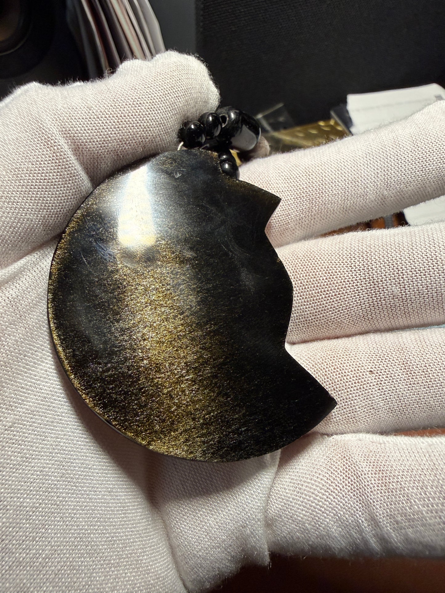 Piedra de Muerte, Stone of Death, Mexican, Gold Sheen Obsidian Pendant, Necklace, Mexico #H
